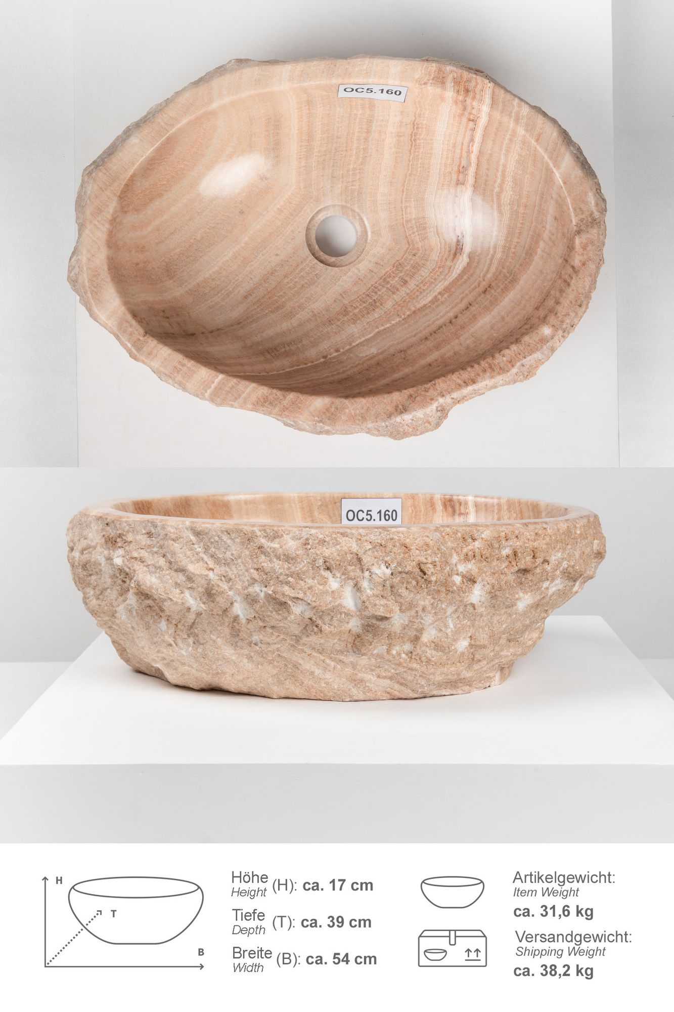 Onyxmarmor Waschbecken 50-60 cm creme natur OC5.160