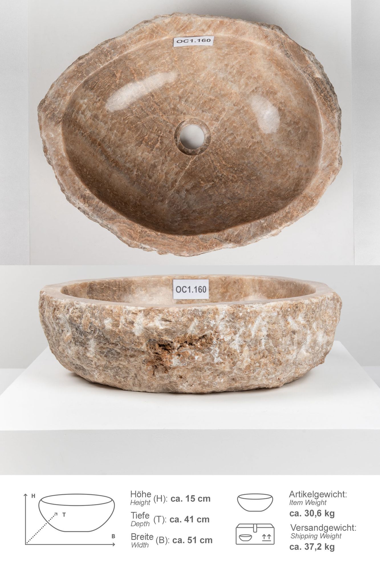 Onyxmarmor Waschbecken 50-60 cm creme natur OC1.160