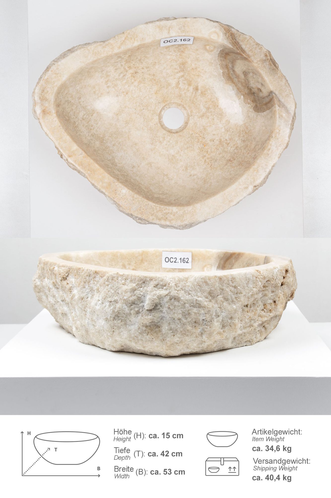 Onyxmarmor Waschbecken 50-60 cm creme natur OC2.162