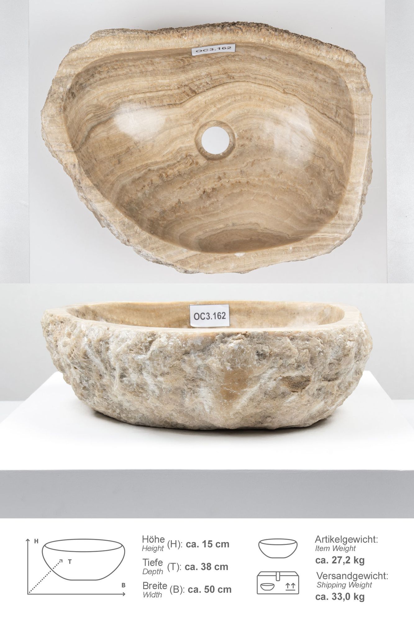 Onyxmarmor Waschbecken 50-60 cm creme natur OC3.162