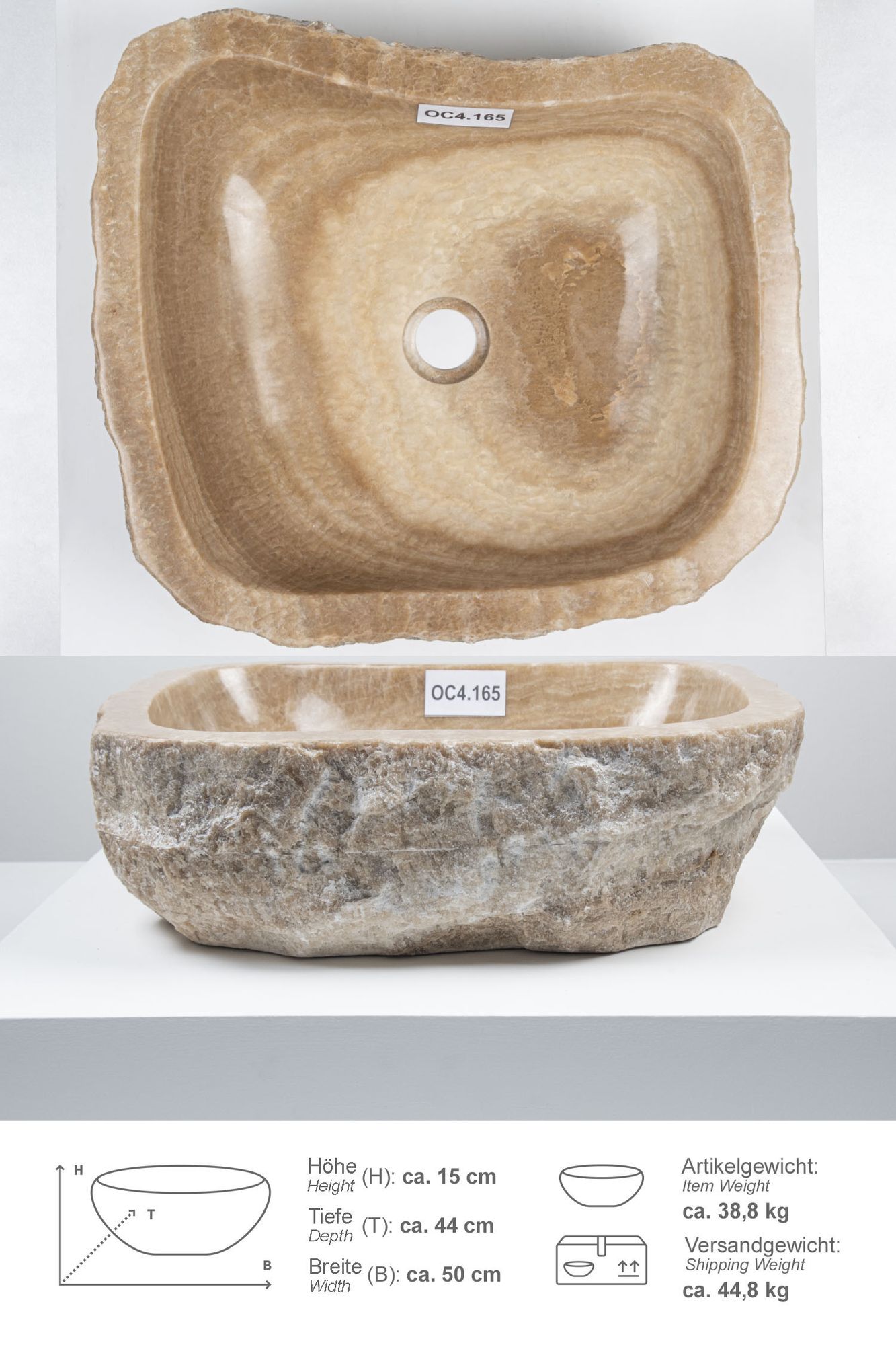 Onyxmarmor Waschbecken 50-60 cm creme natur OC4.165