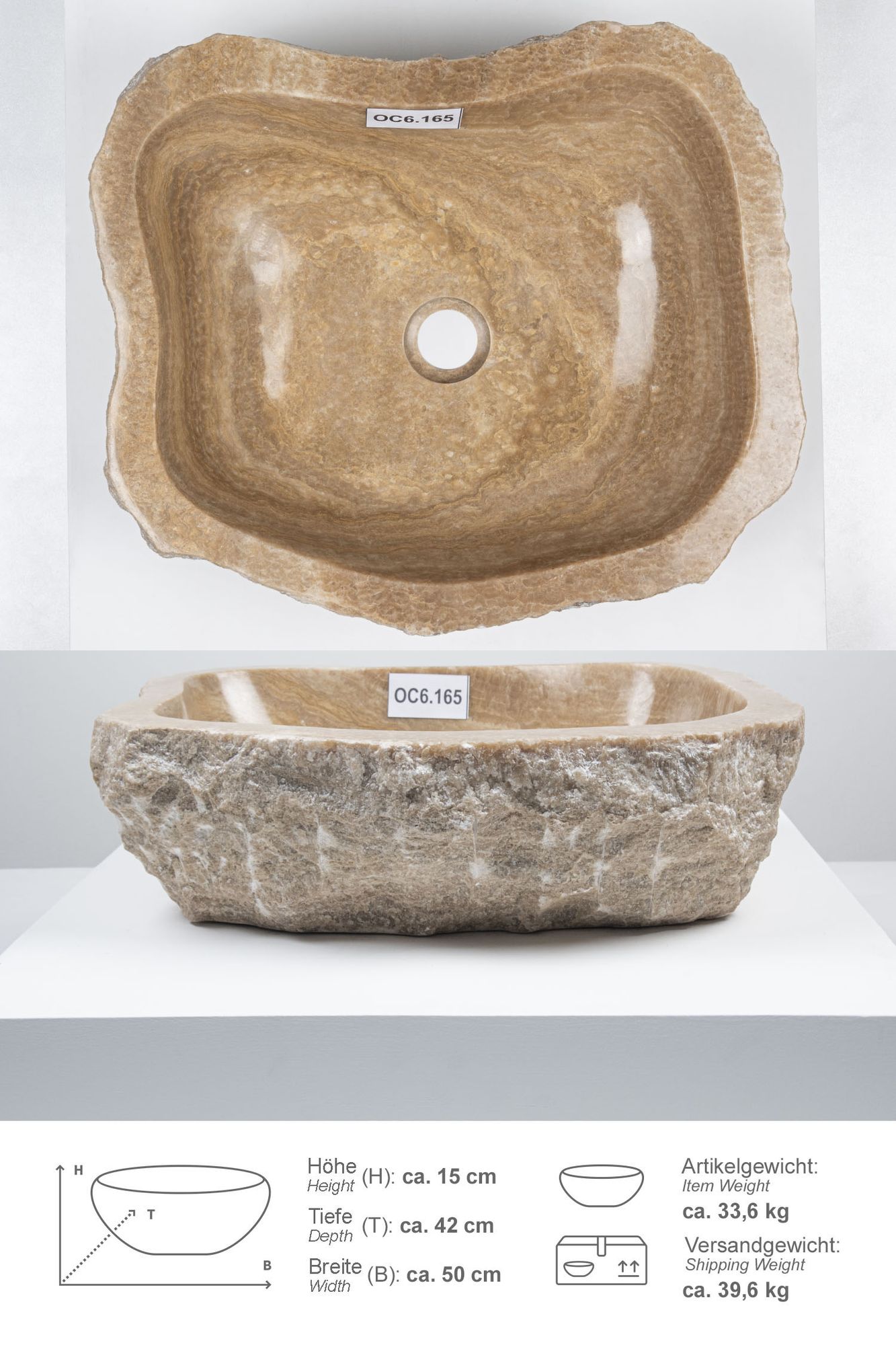 Onyxmarmor Waschbecken 50-60 cm creme natur OC6.165