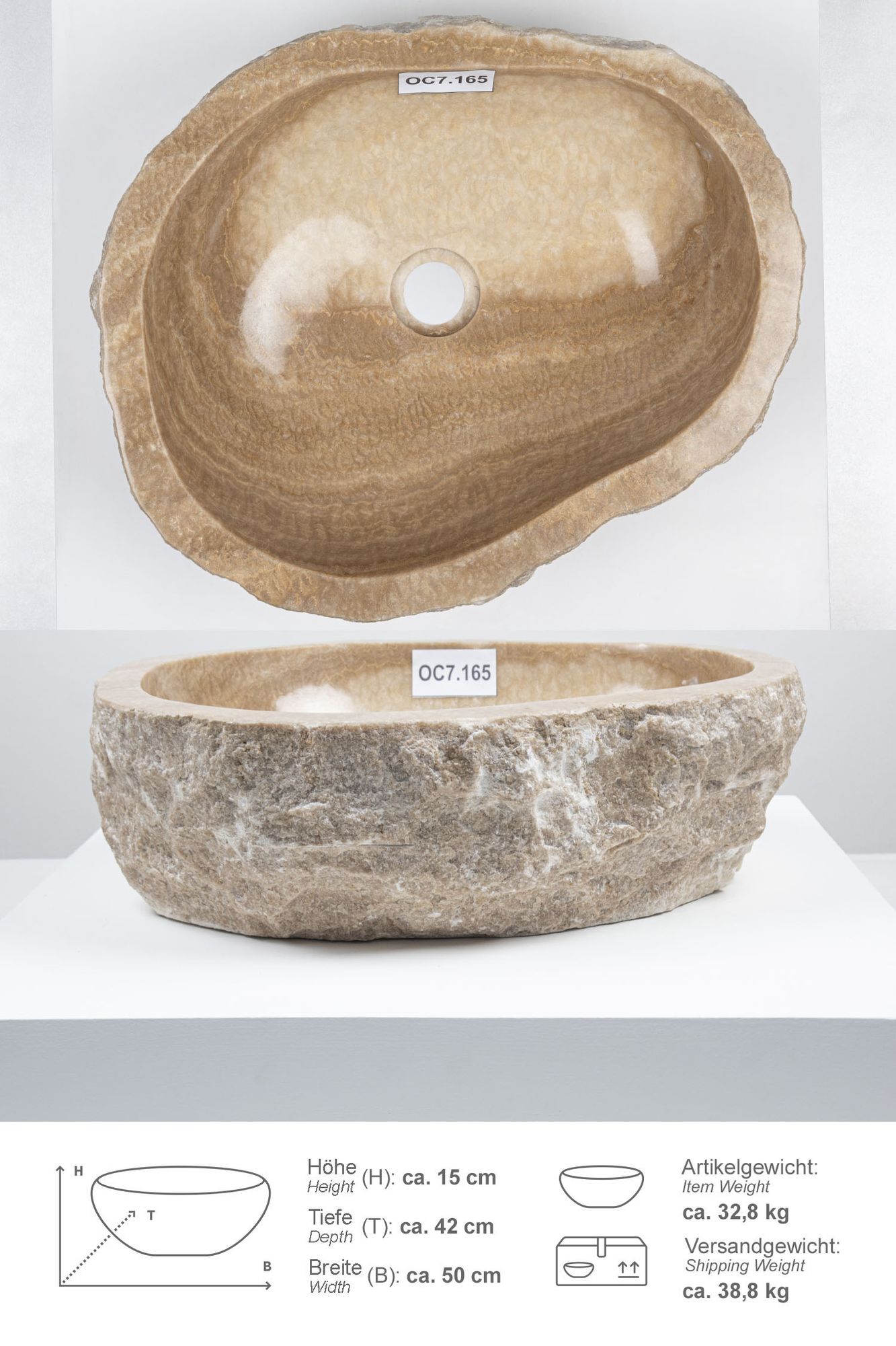 Onyxmarmor Waschbecken 50-60 cm creme natur OC7.165