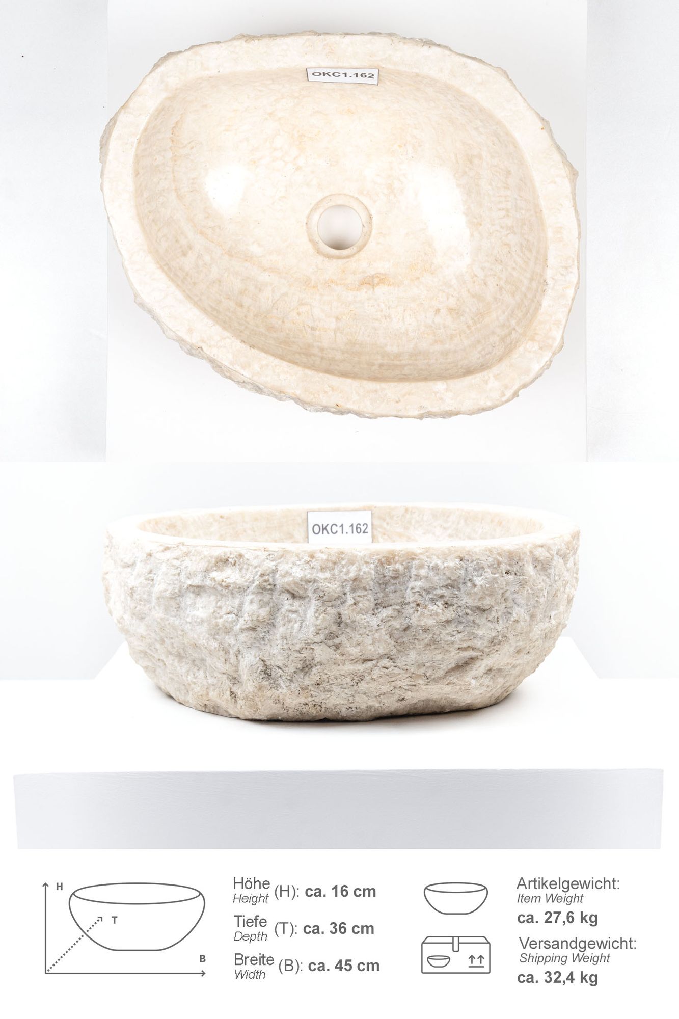 Onyxmarmor Waschbecken 40-50 cm creme OKC1.162