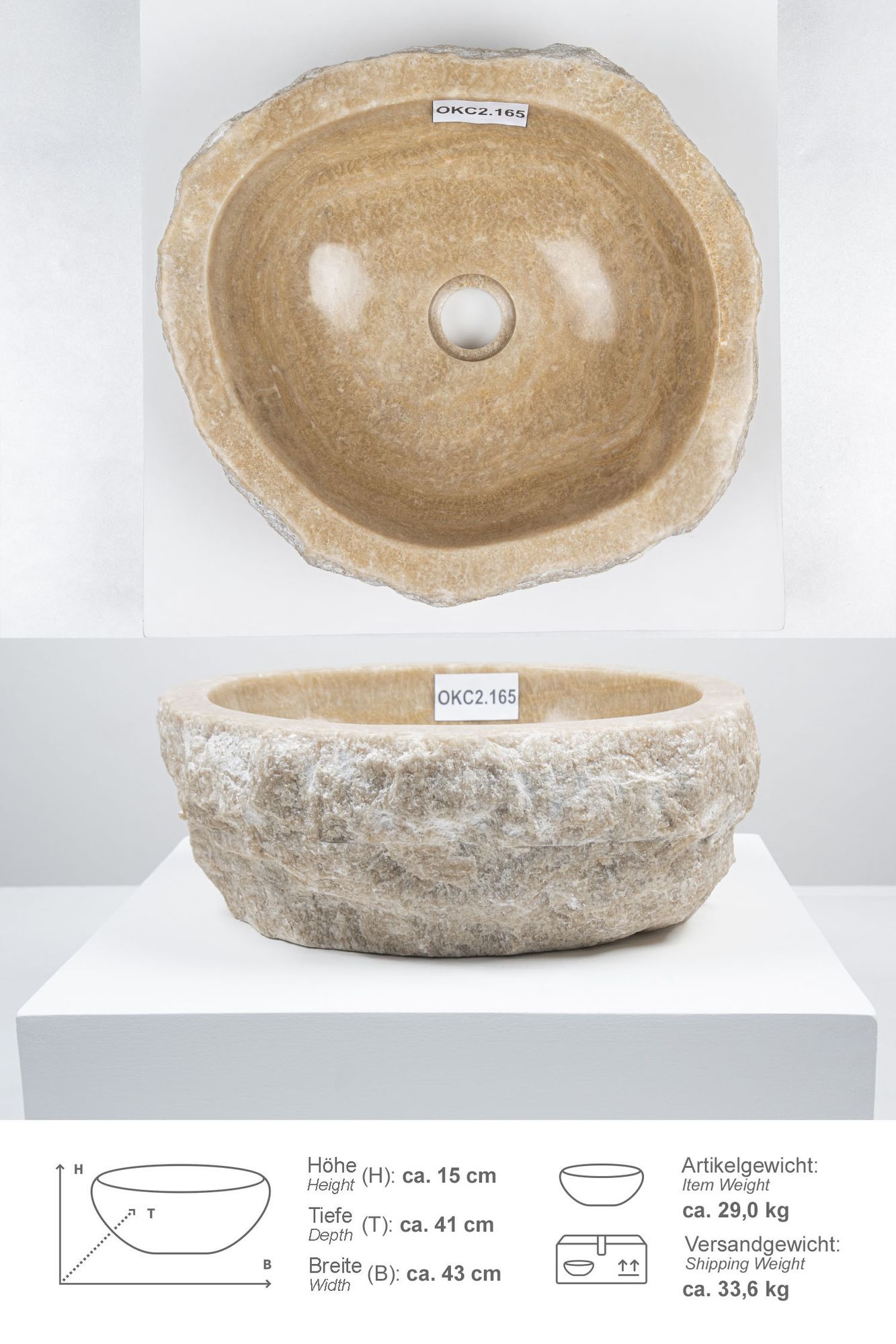 Onyxmarmor Waschbecken 40-50 cm creme OKC2.165