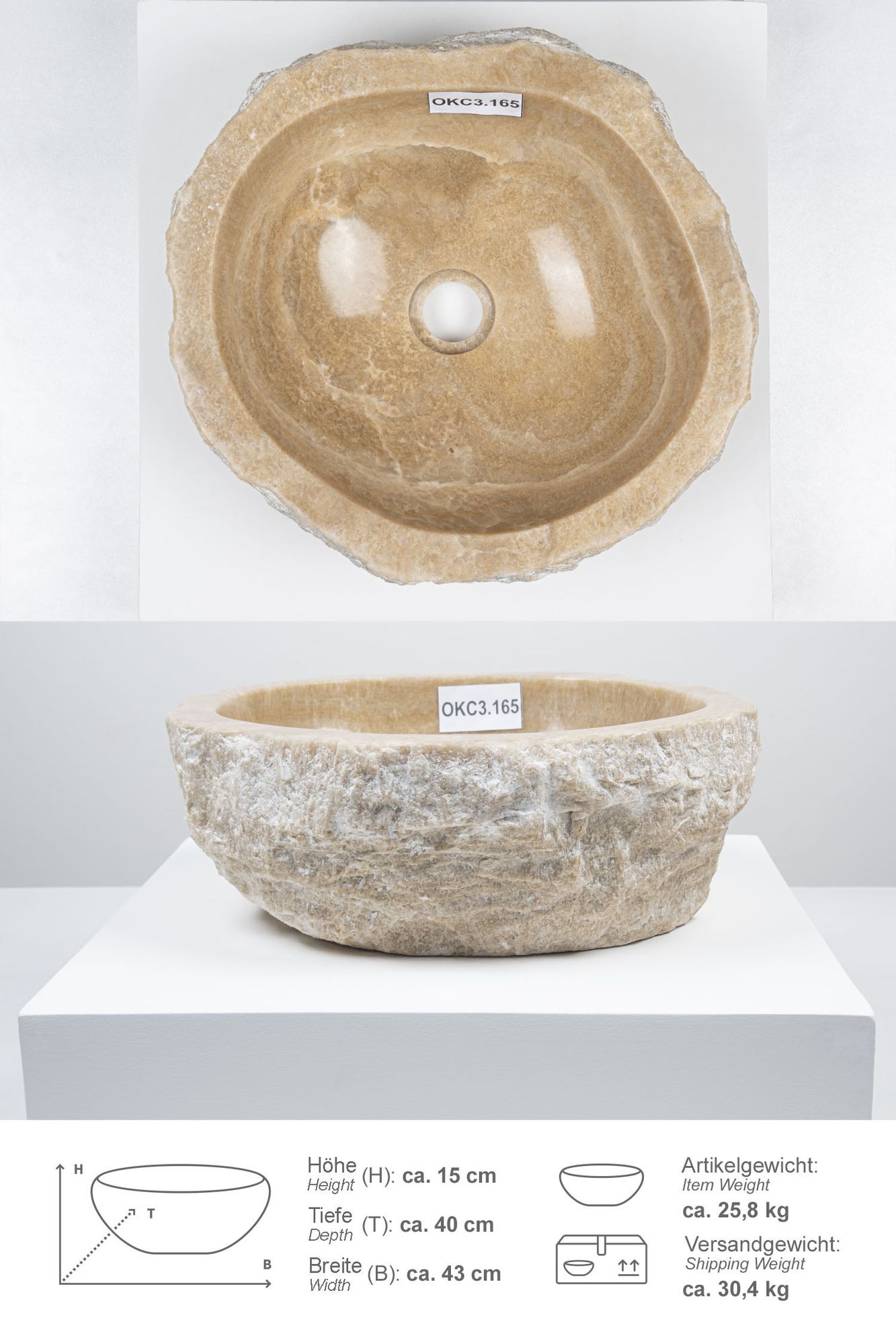 Onyxmarmor Waschbecken 40-50 cm creme OKC3.165