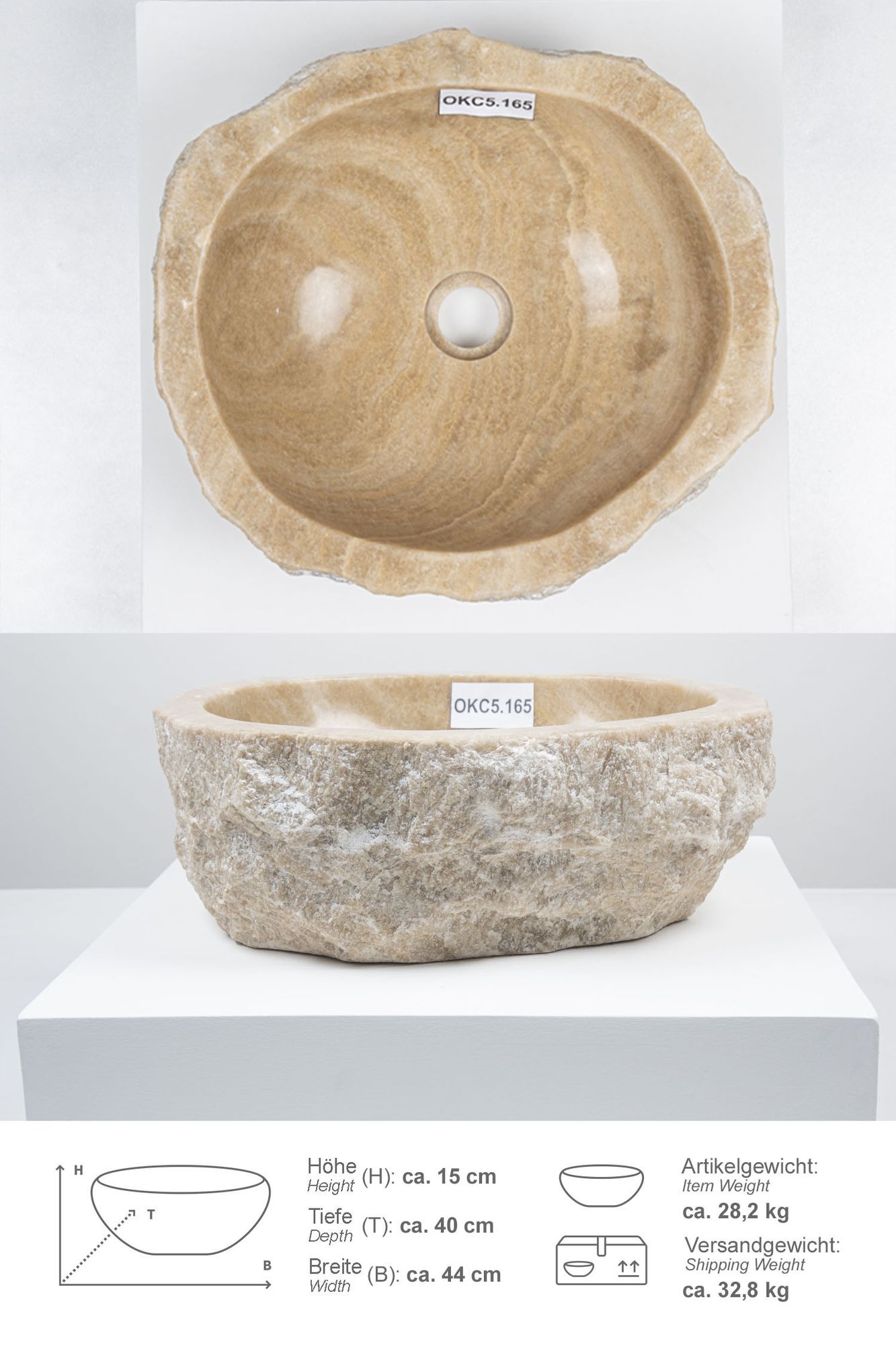 Onyxmarmor Waschbecken 40-50 cm creme OKC5.165