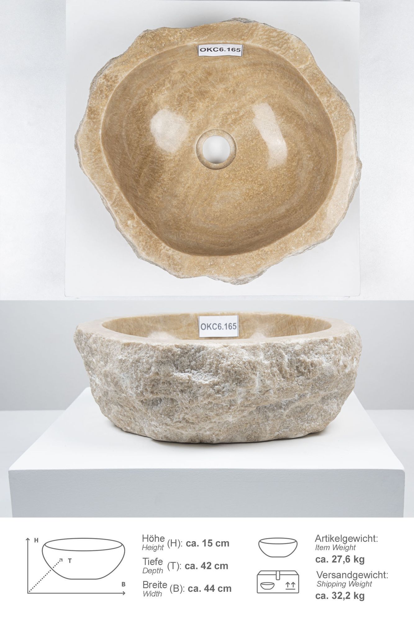 Onyxmarmor Waschbecken 40-50 cm creme OKC6.165
