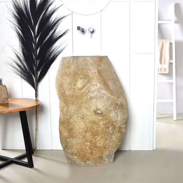 wohnfreuden Naturstein Standwaschbecken 90 cm innen schwarz