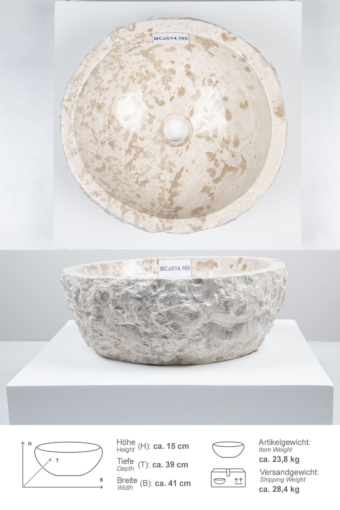 Erosi Marmor Waschbecken 40 cm creme MCaS14.165