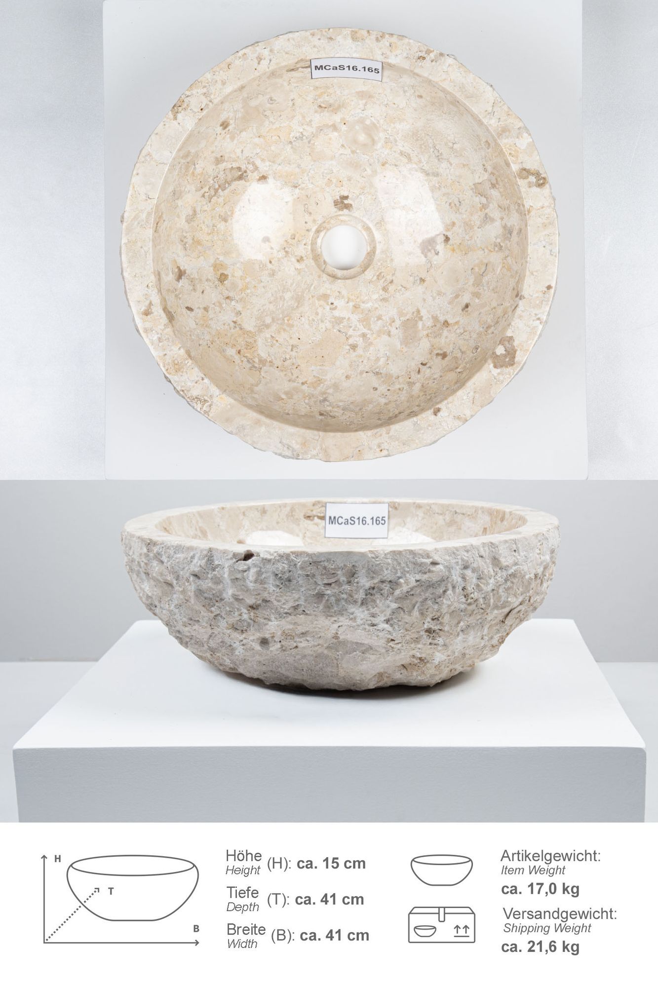 Erosi Marmor Waschbecken 40 cm creme MCaS16.165