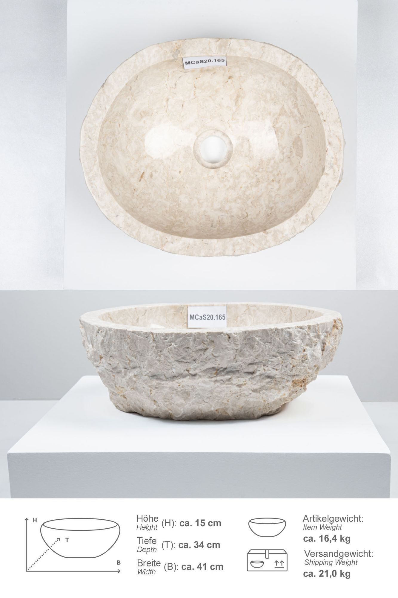 Erosi Marmor Waschbecken 40 cm creme MCaS20.165