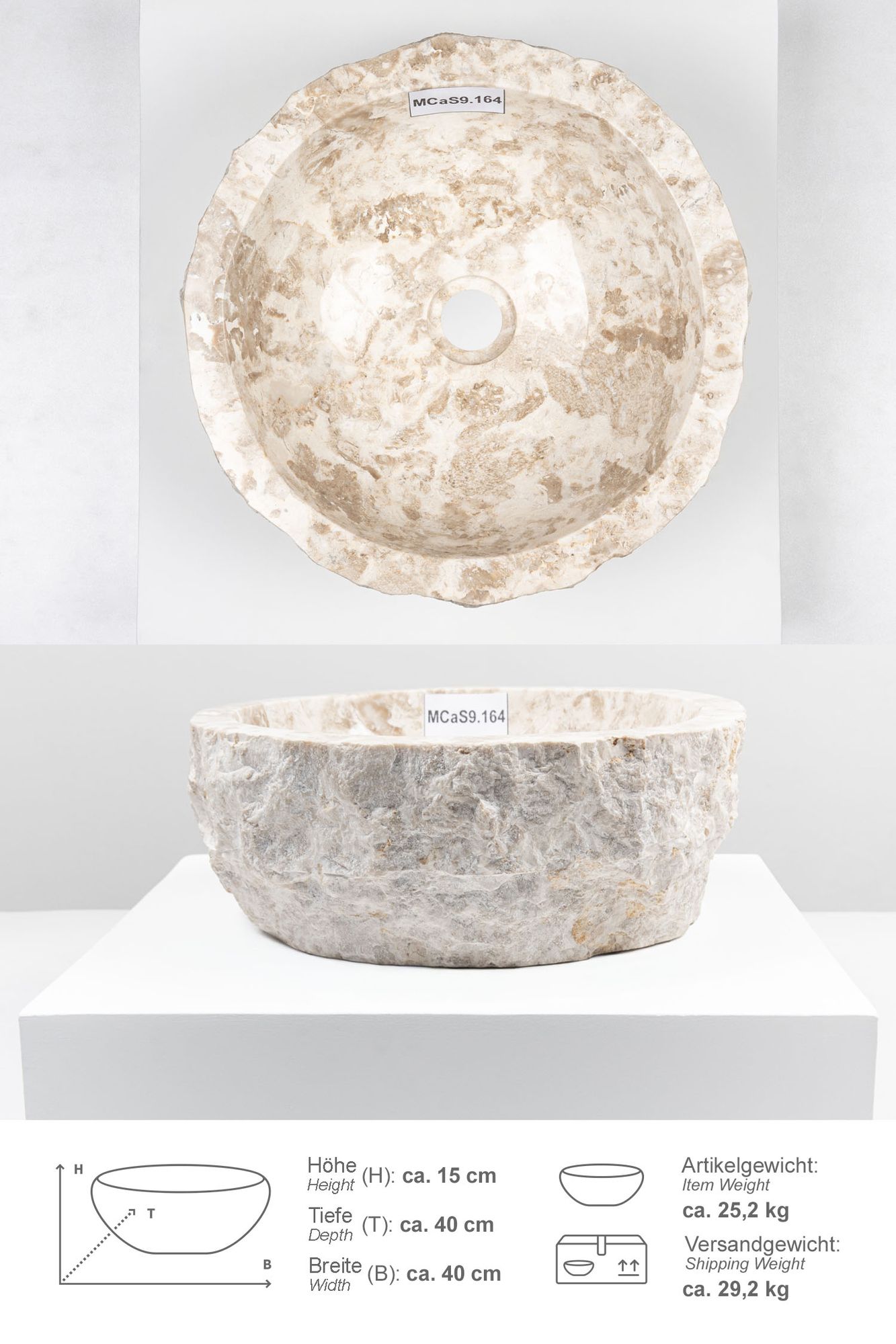 Erosi Marmor Waschbecken 40 cm creme MCaS9.164