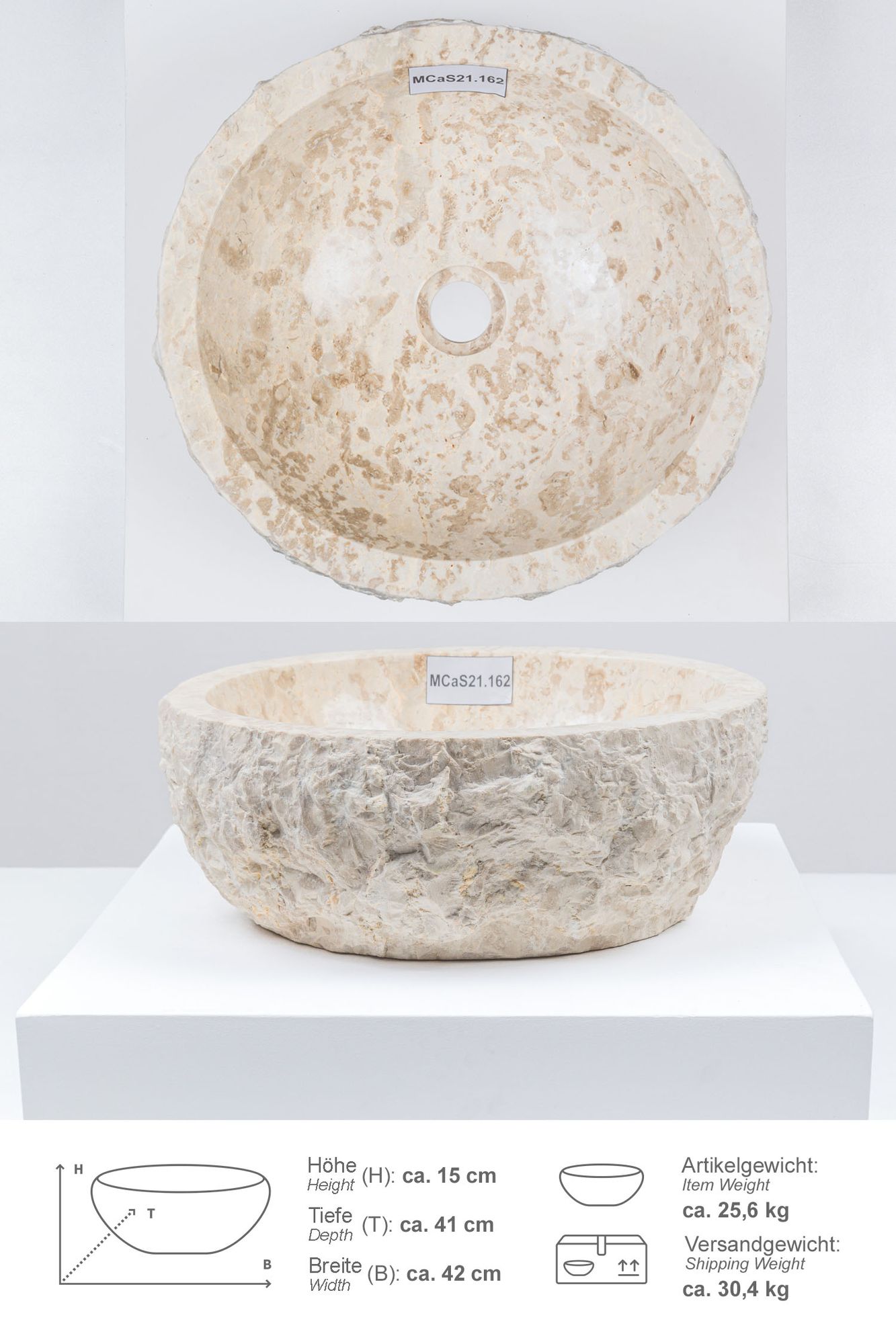 Erosi Marmor Waschbecken 40 cm creme MCaS21.162