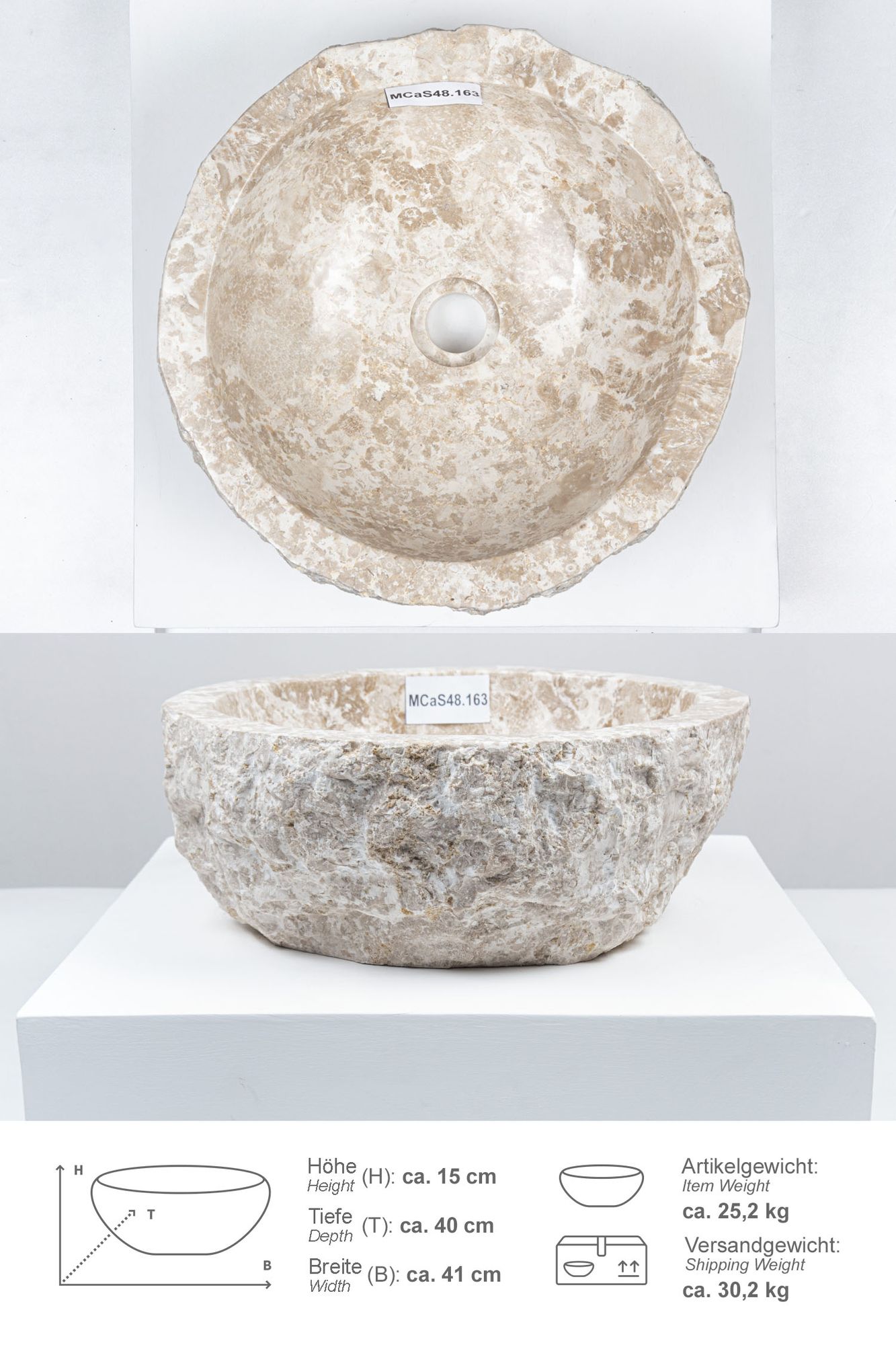 Erosi Marmor Waschbecken 40 cm creme MCaS48.163
