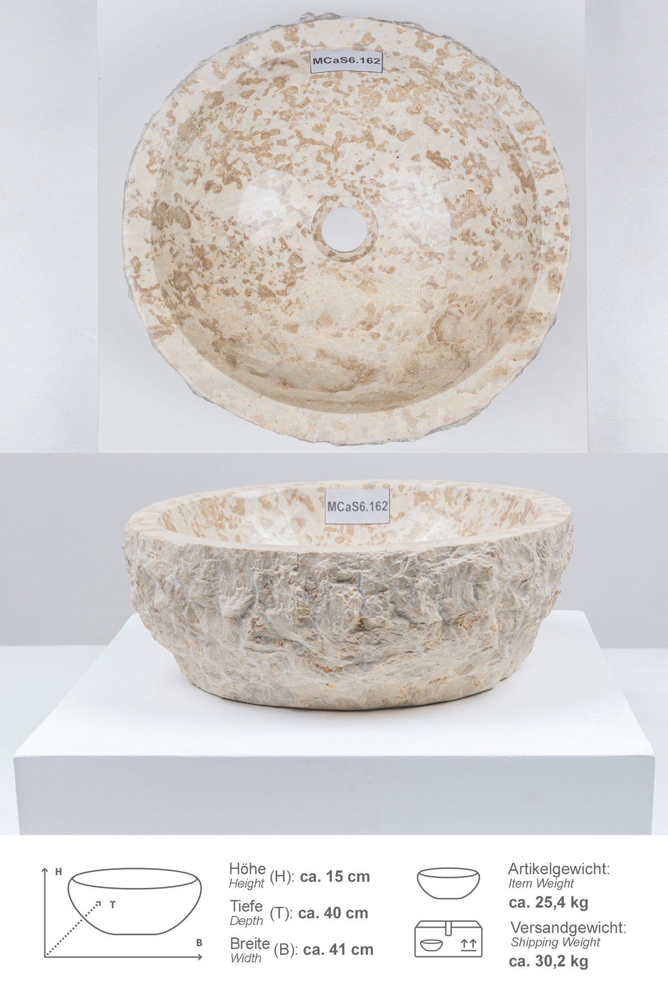 Erosi Marmor Waschbecken 40 cm creme MCaS6.162