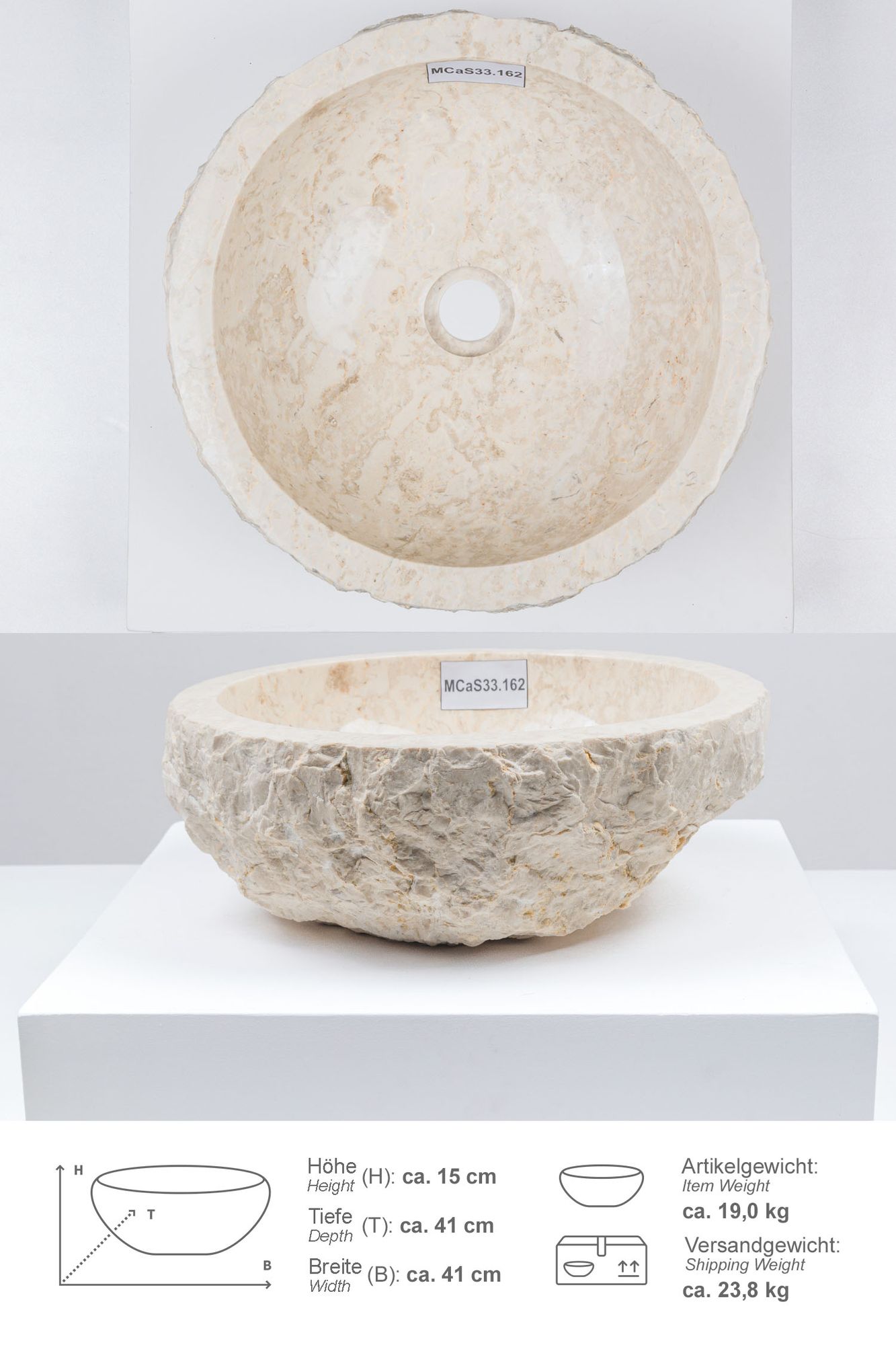 Erosi Marmor Waschbecken 40 cm creme MCaS33.162