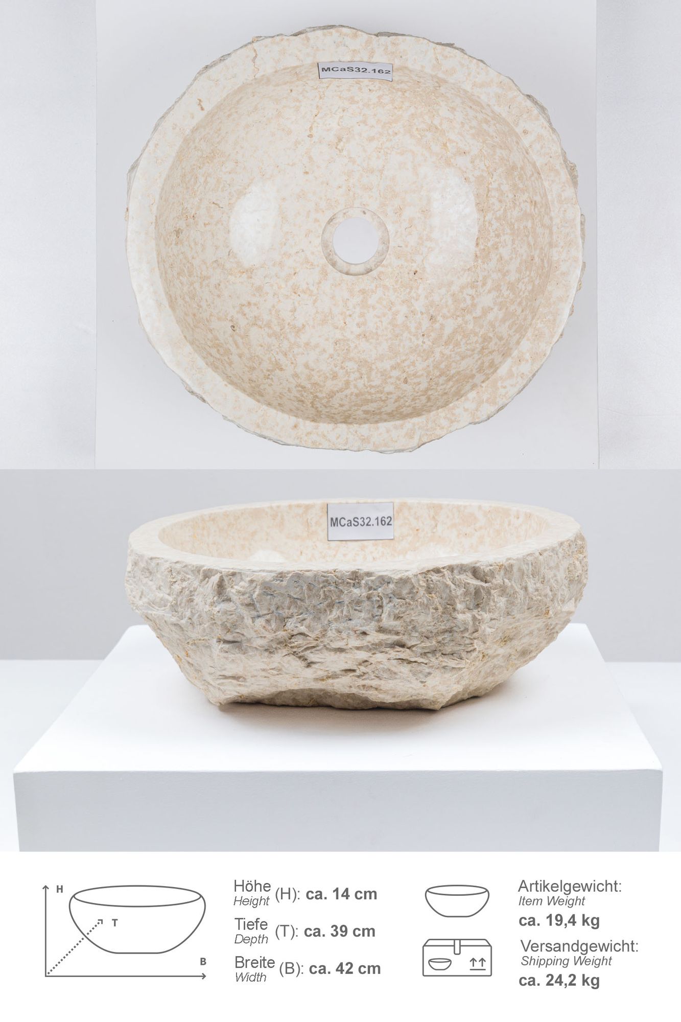 Erosi Marmor Waschbecken 40 cm creme MCaS32.162