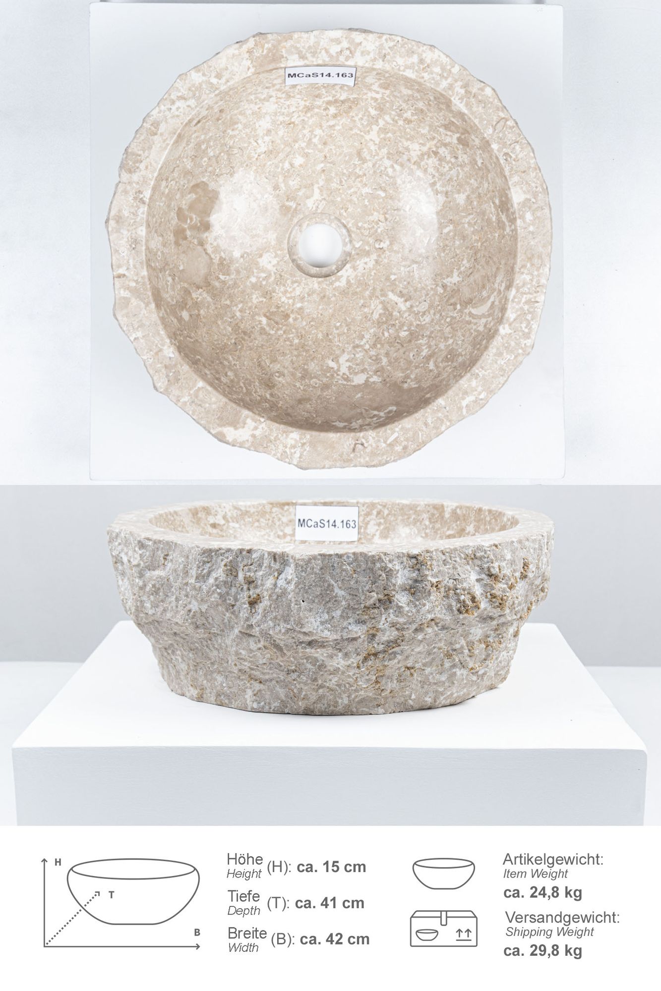 Erosi Marmor Waschbecken 40 cm creme MCaS14.163