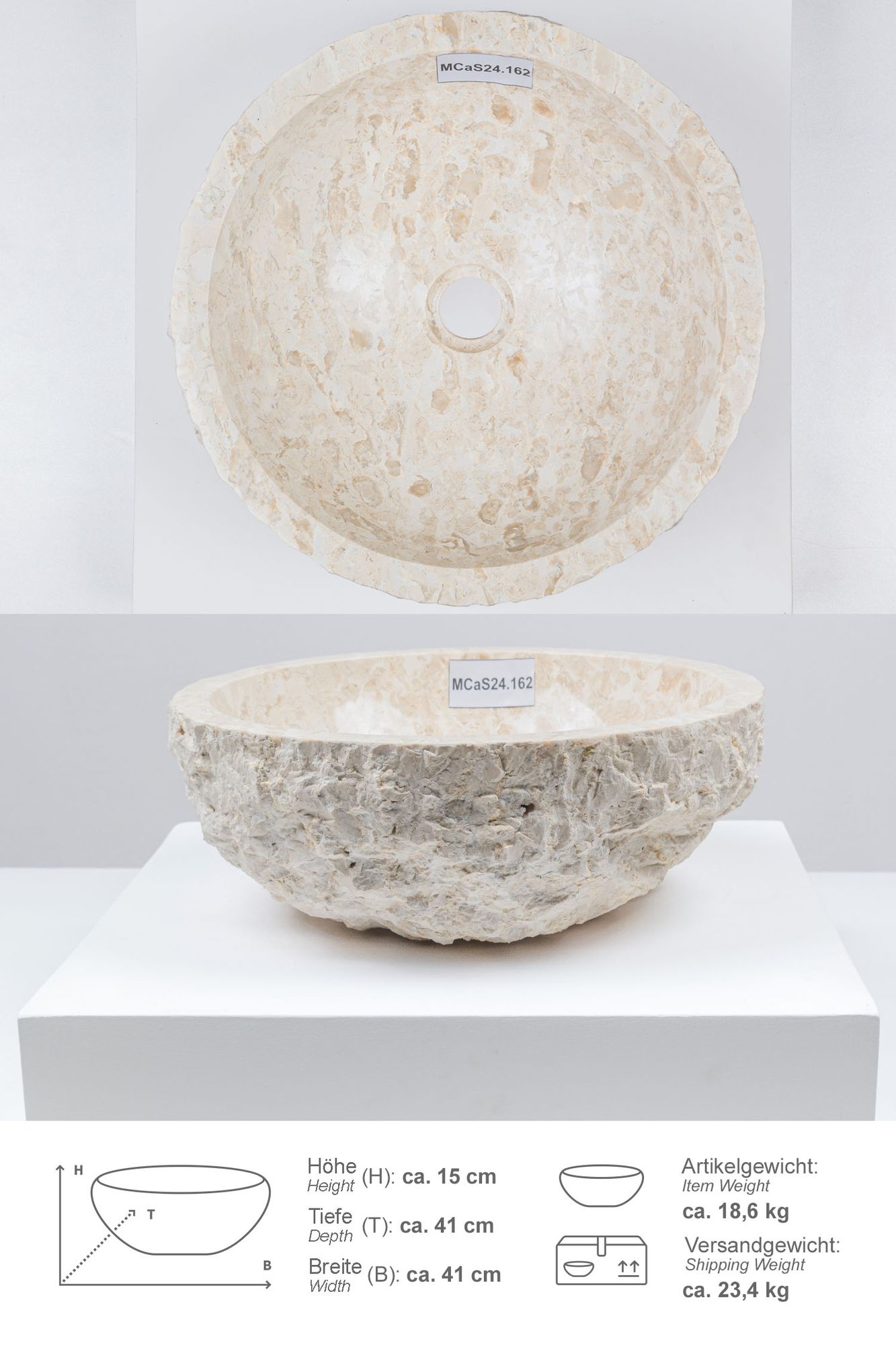 Erosi Marmor Waschbecken 40 cm creme MCaS24.162