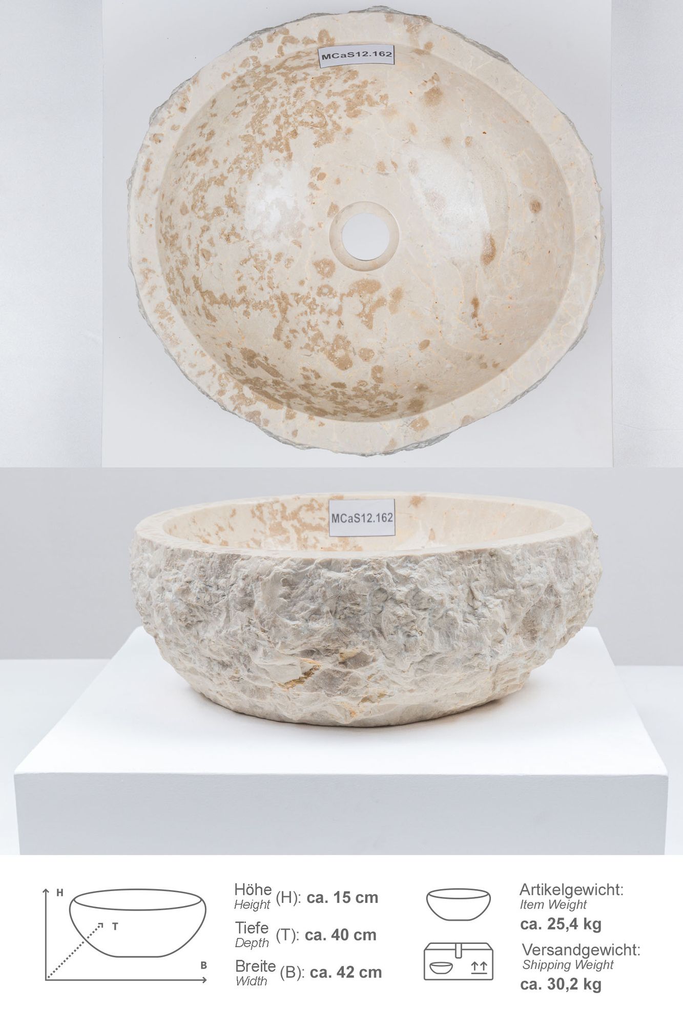 Erosi Marmor Waschbecken 40 cm creme MCaS12.162