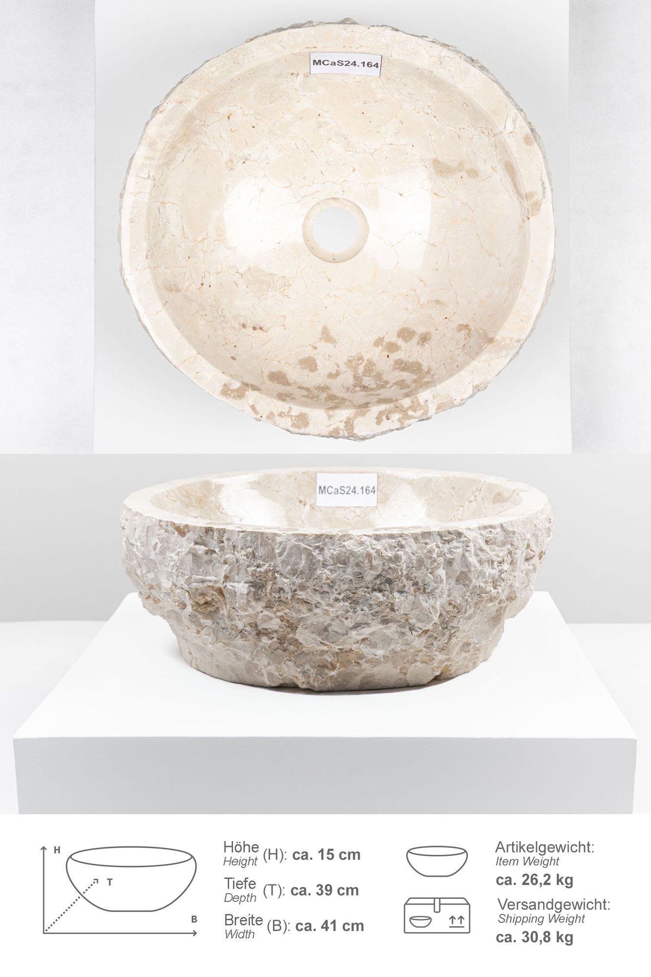 Erosi Marmor Waschbecken 40 cm creme MCaS24.164