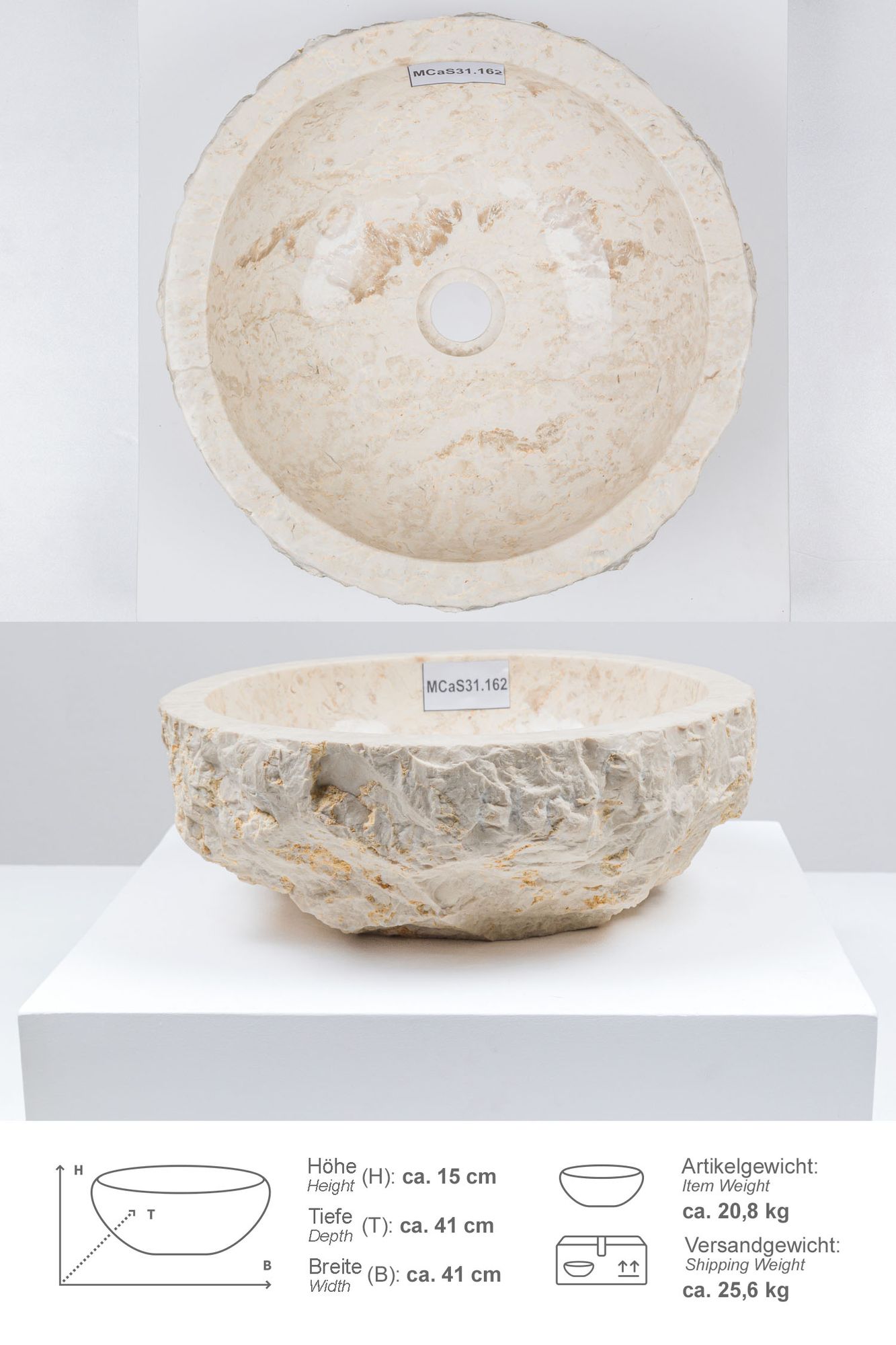 Erosi Marmor Waschbecken 40 cm creme MCaS31.162