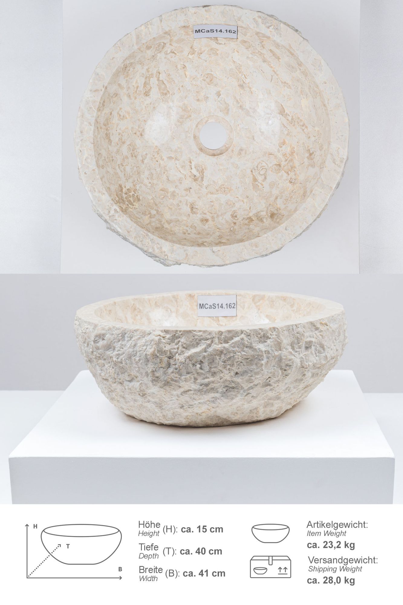 Erosi Marmor Waschbecken 40 cm creme MCaS14.162