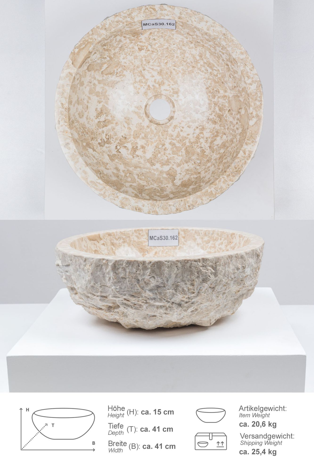 Erosi Marmor Waschbecken 40 cm creme MCaS30.162