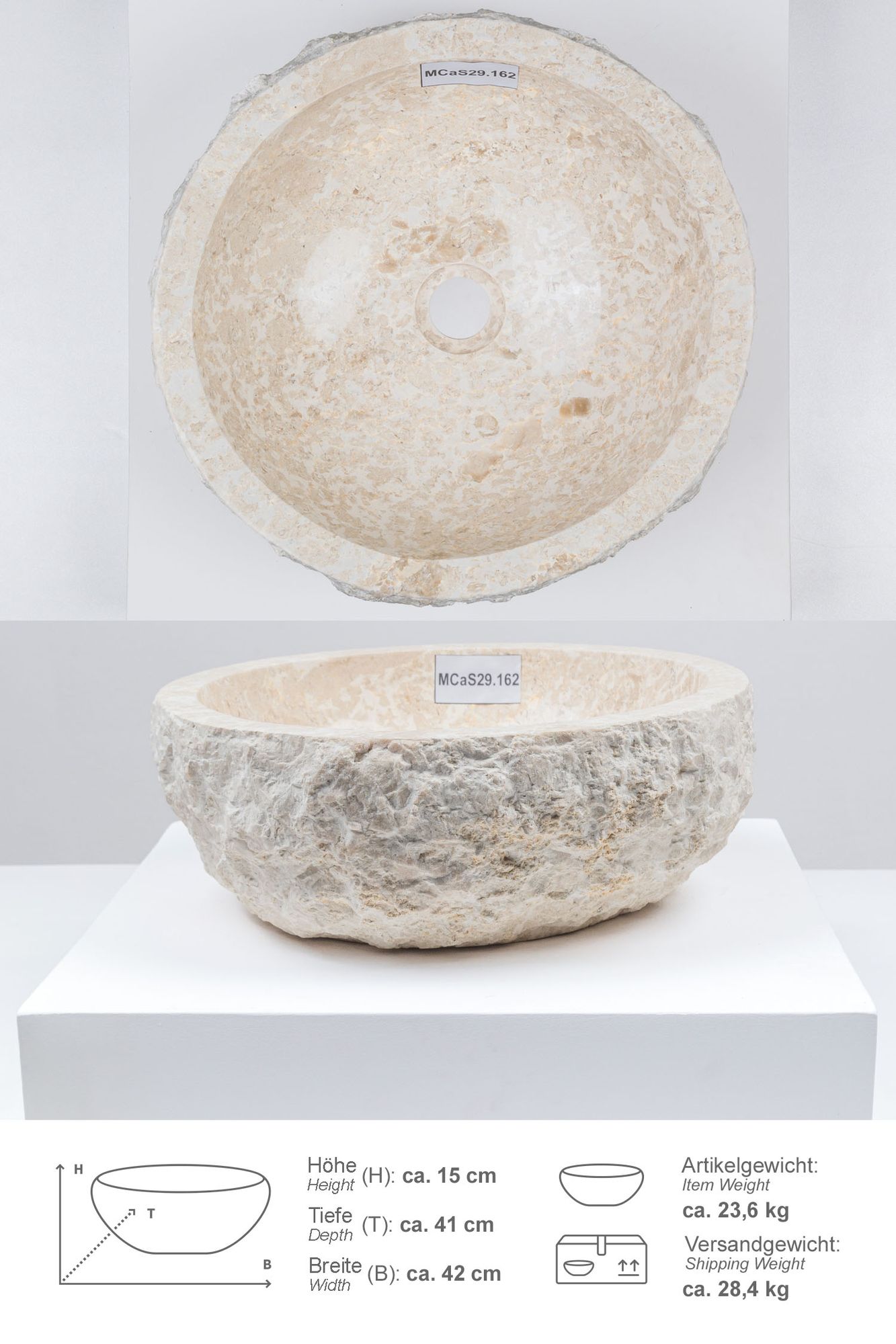 Erosi Marmor Waschbecken 40 cm creme MCaS29.162
