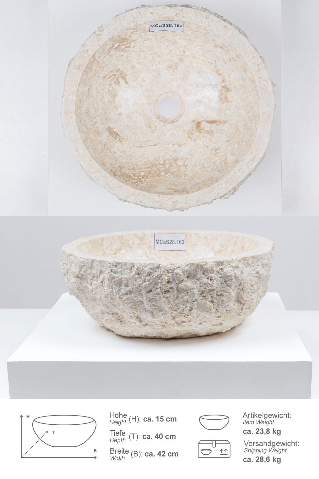 Erosi Marmor Waschbecken 40 cm creme MCaS28.162