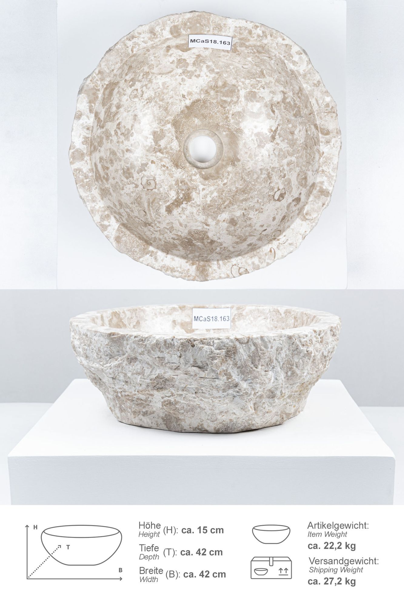Erosi Marmor Waschbecken 40 cm creme MCaS18.163
