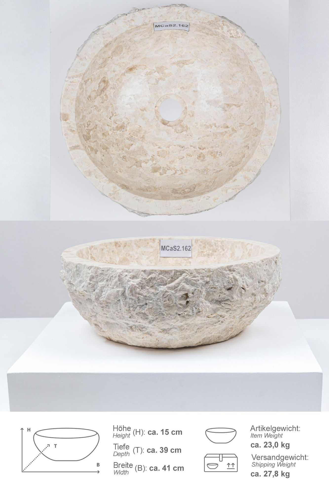 Erosi Marmor Waschbecken 40 cm creme MCaS2.162
