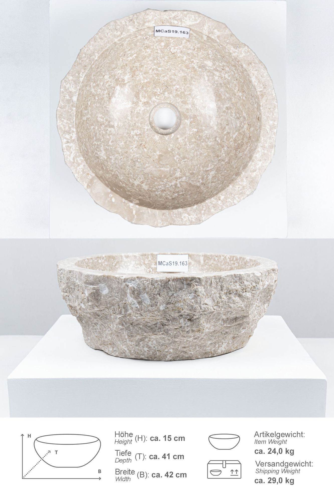 Erosi Marmor Waschbecken 40 cm creme MCaS19.163