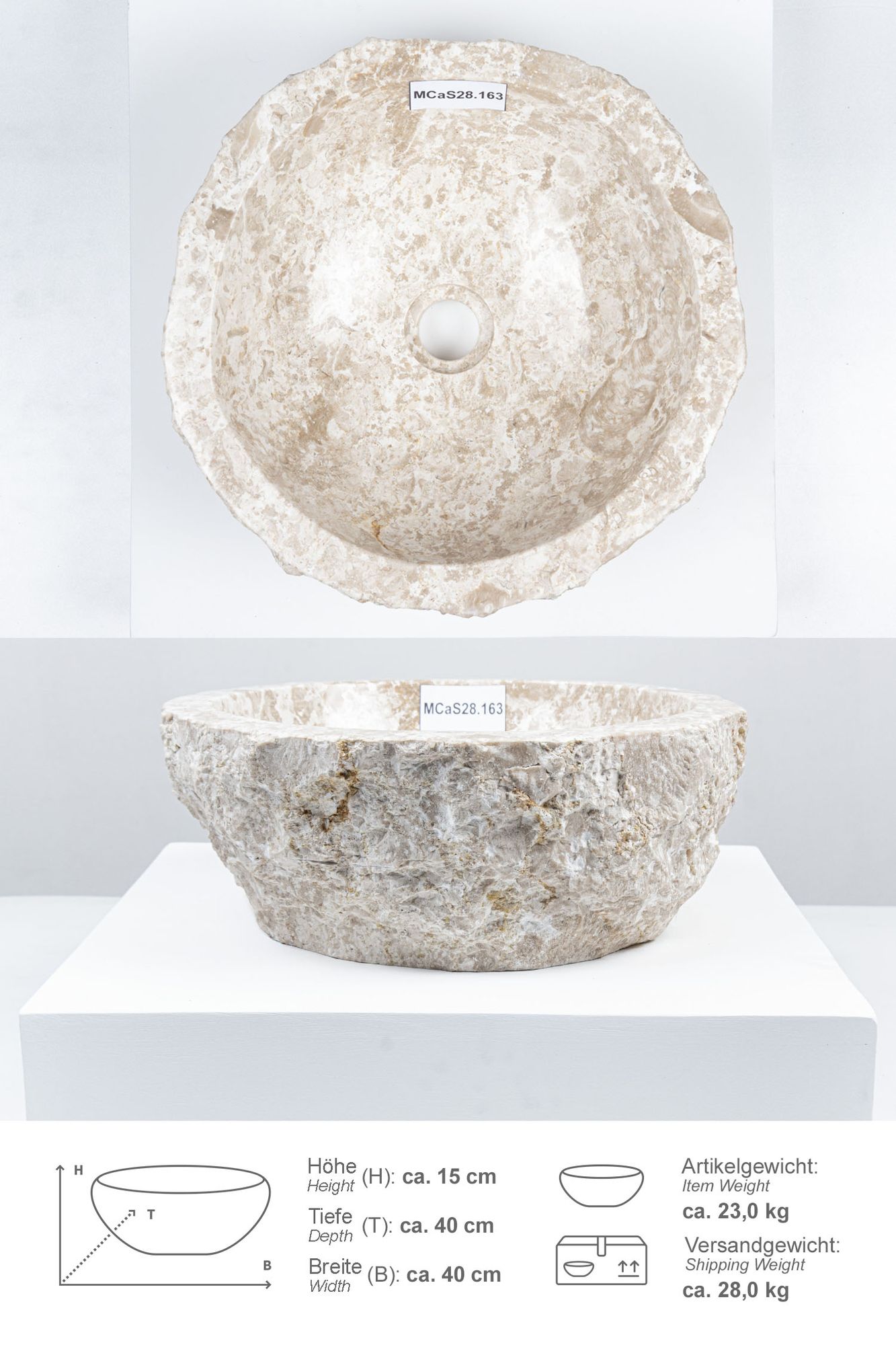 Erosi Marmor Waschbecken 40 cm creme MCaS28.163