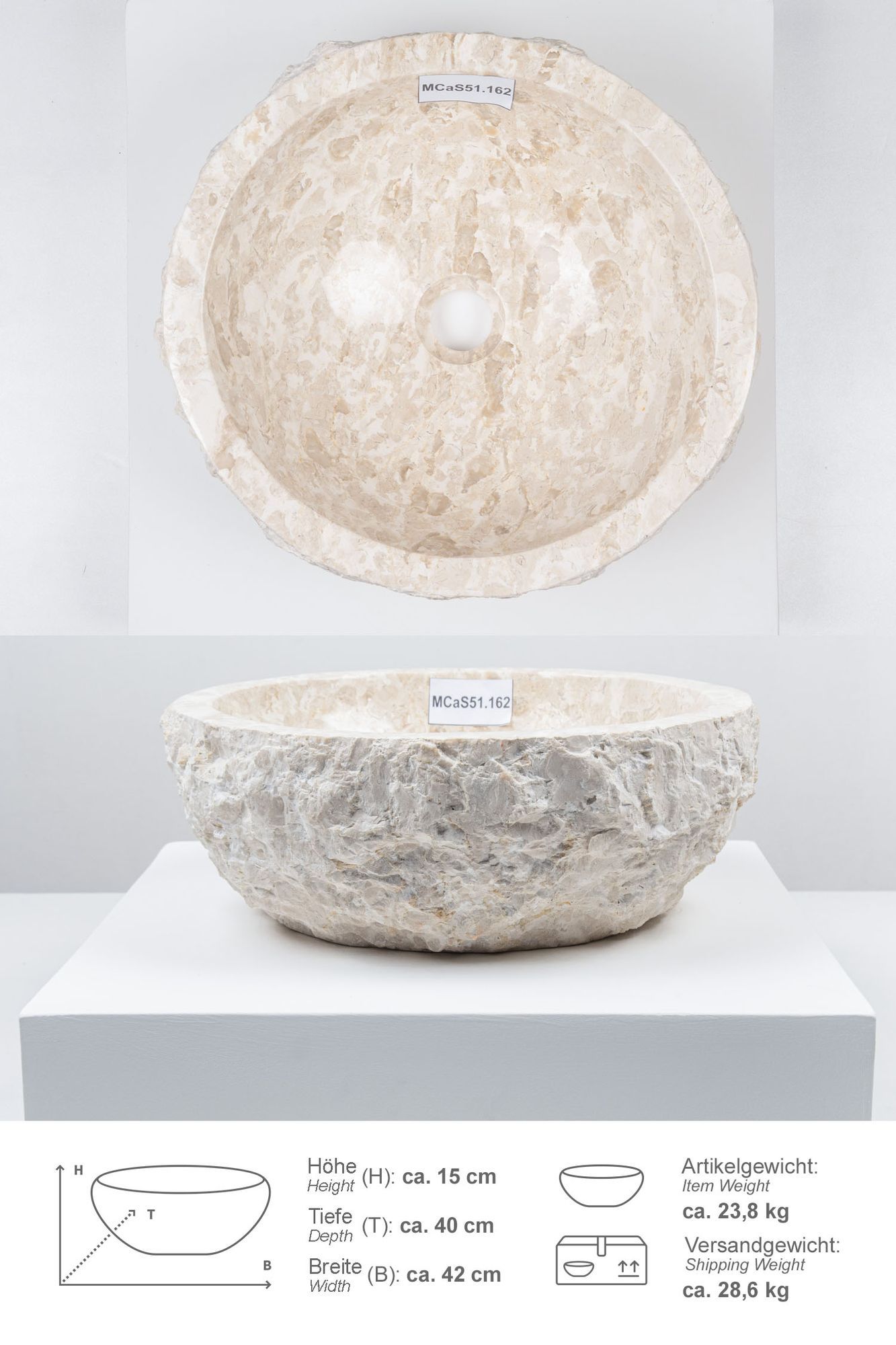 Erosi Marmor Waschbecken 40 cm creme MCaS51.162