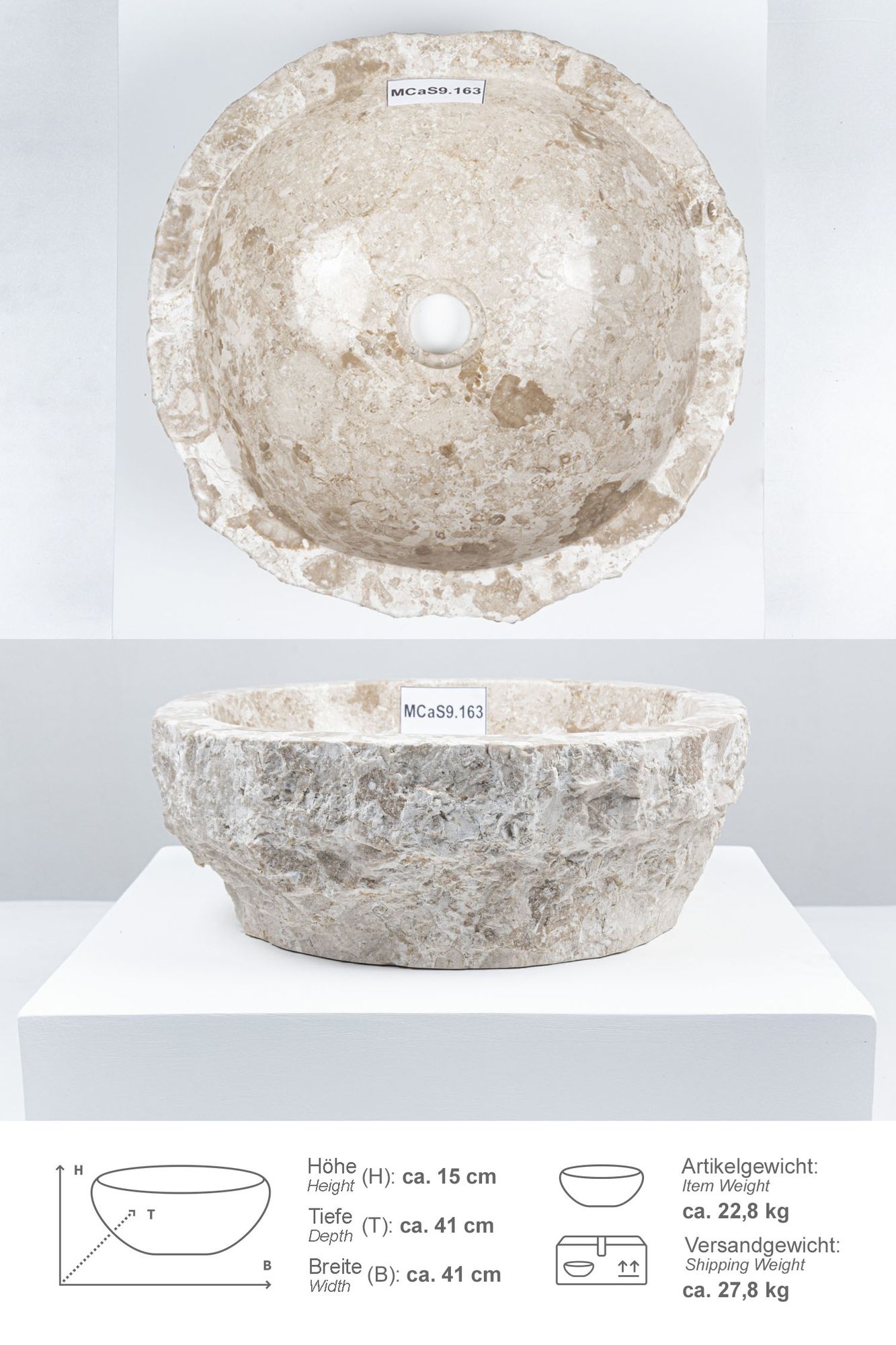 Erosi Marmor Waschbecken 40 cm creme MCaS9.163