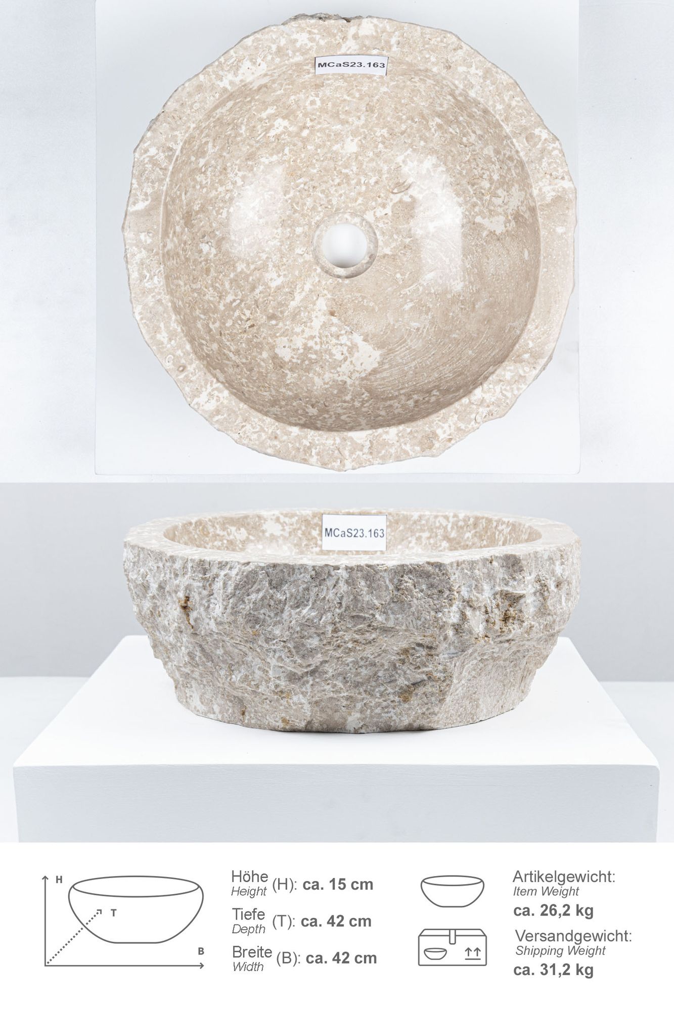 Erosi Marmor Waschbecken 40 cm creme MCaS23.163