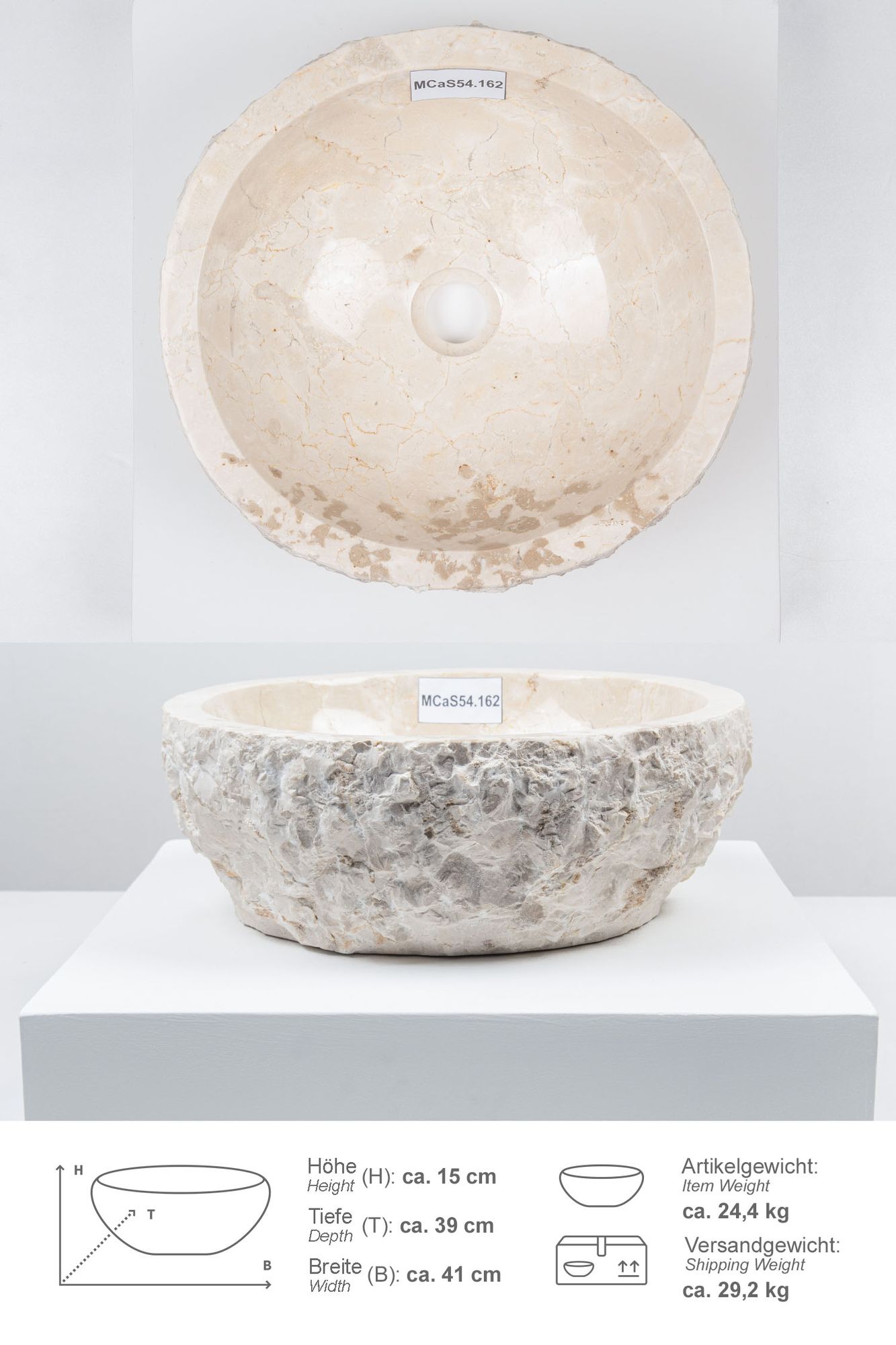 Erosi Marmor Waschbecken 40 cm creme MCaS54.162
