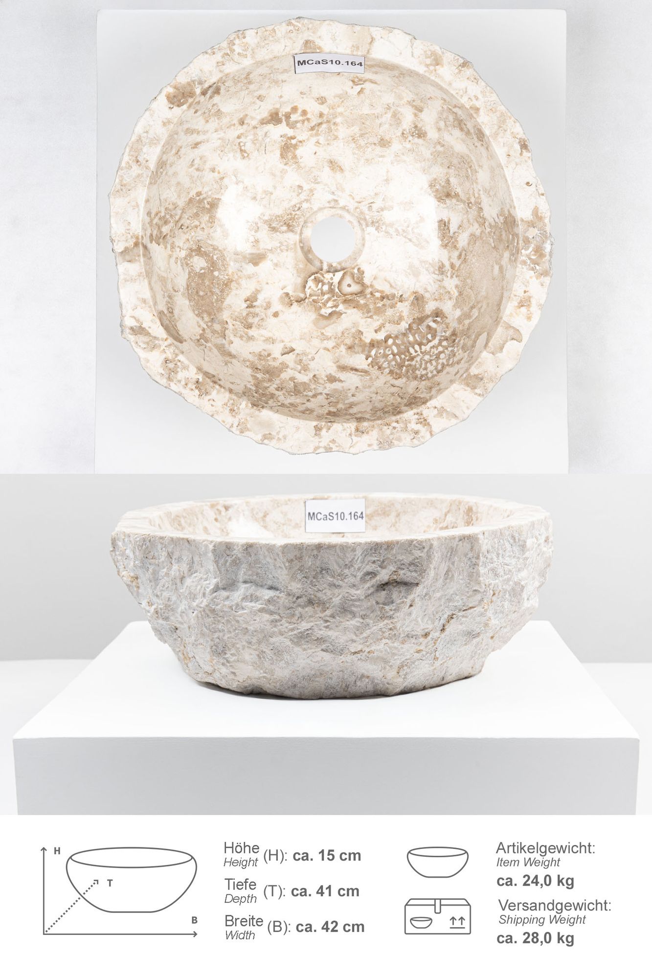 Erosi Marmor Waschbecken 40 cm creme MCaS10.164