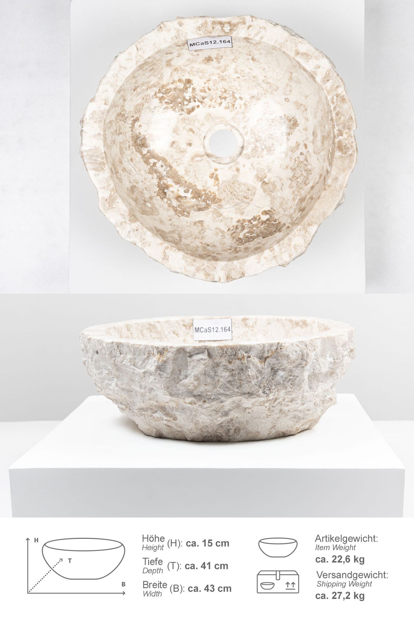 Erosi Marmor Waschbecken 40 cm creme MCaS12.164