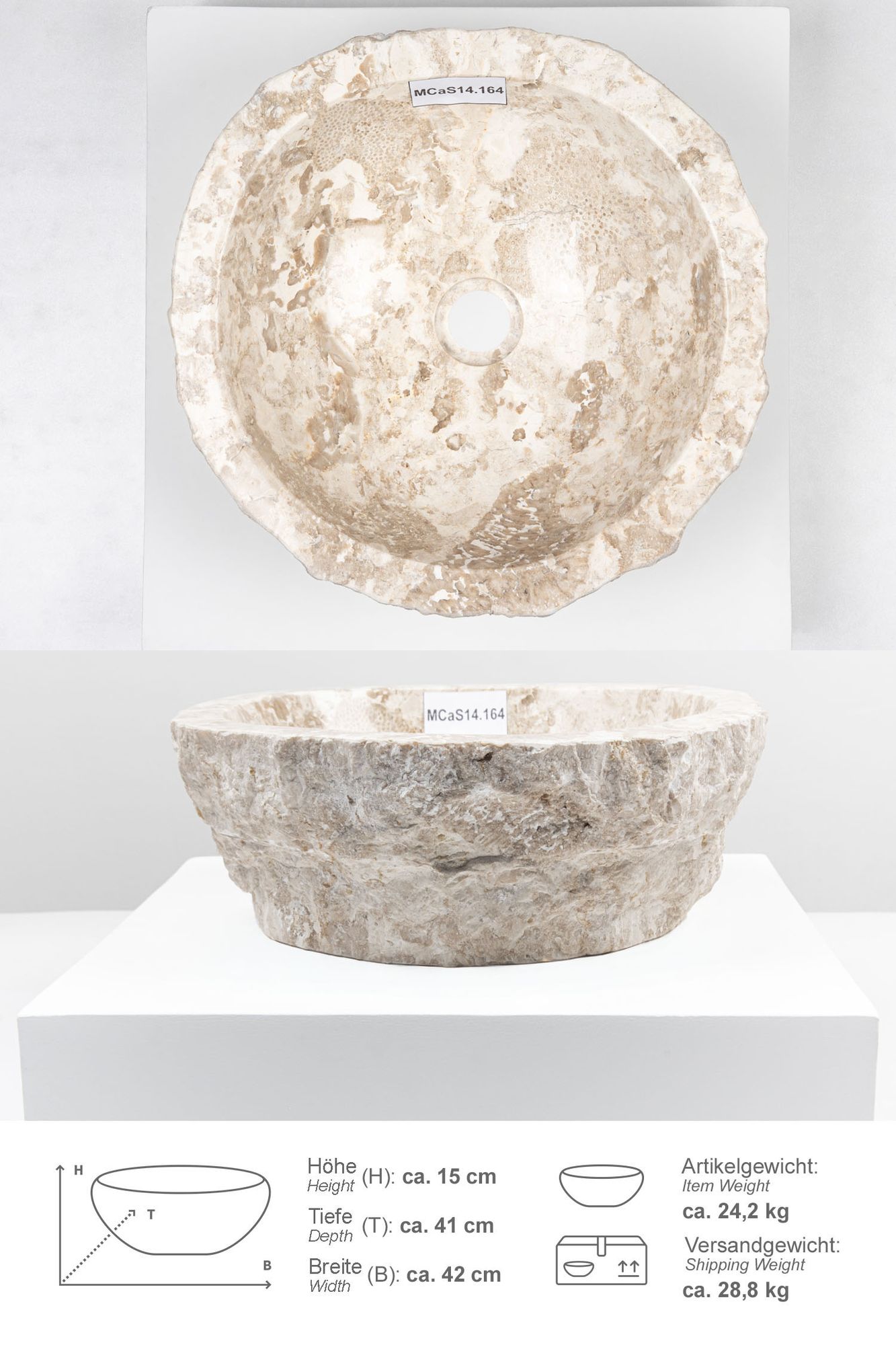 Erosi Marmor Waschbecken 40 cm creme MCaS14.164