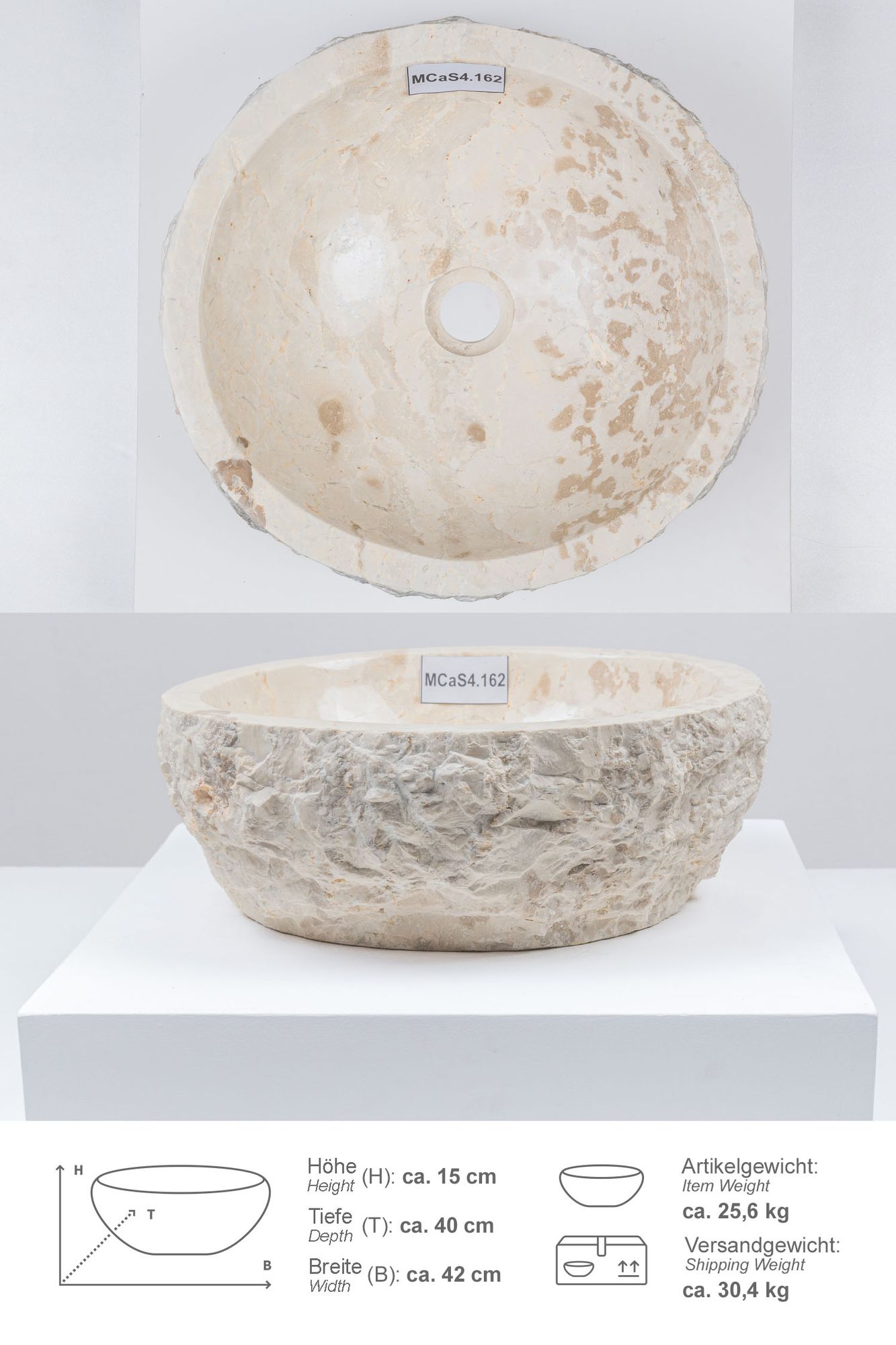 Erosi Marmor Waschbecken 40 cm creme MCaS4.162
