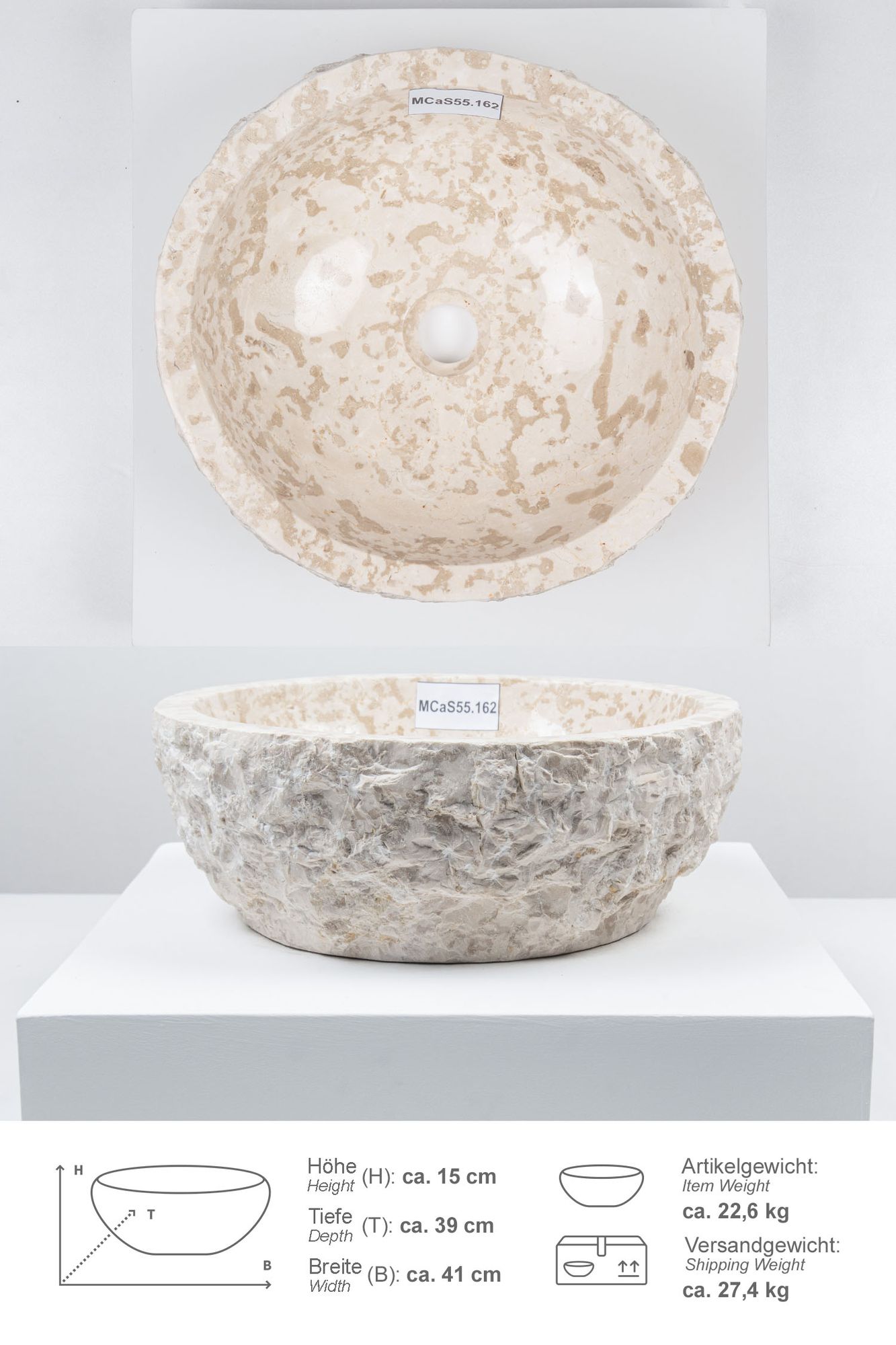 Erosi Marmor Waschbecken 40 cm creme MCaS55.162