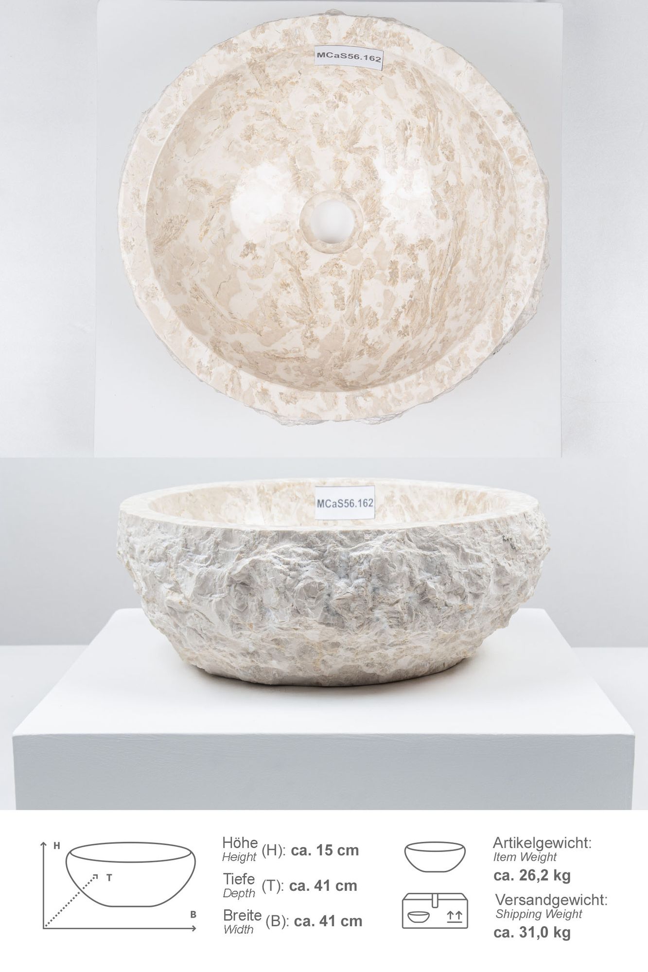 Erosi Marmor Waschbecken 40 cm creme MCaS56.162