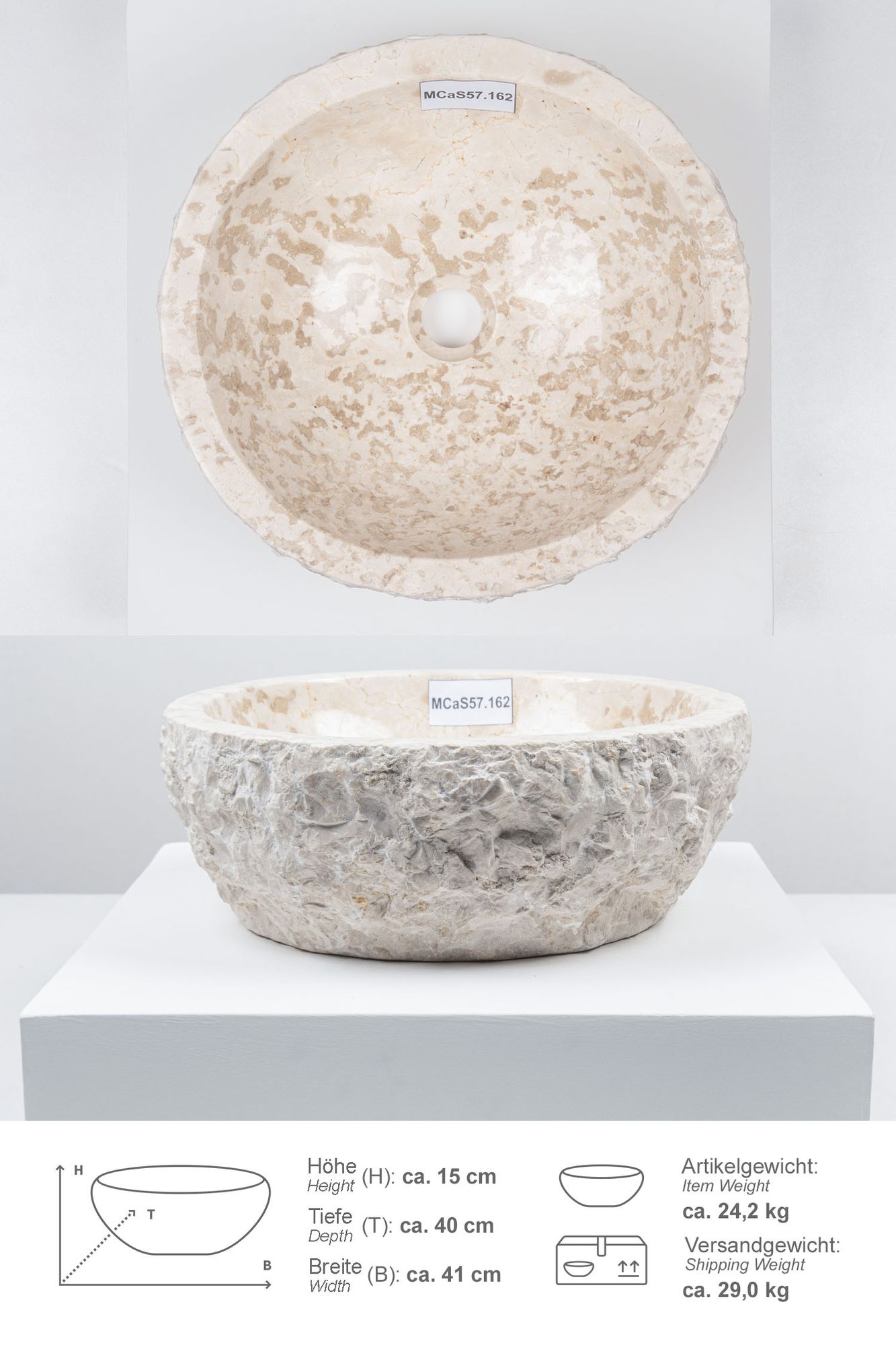 Erosi Marmor Waschbecken 40 cm creme MCaS57.162