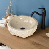wohnfreuden Marmor Waschbecken EROSI 40 cm creme rund