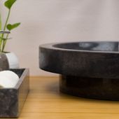 Marmor Aufsatz-Waschbecken rund 40 cm schwarz Natursteinwaschbecken aus Stein Wohnfreuden
