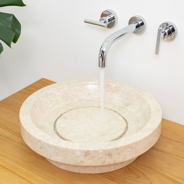 wohnfreuden Marmor Waschbecken Napoli 40 cm creme rund
