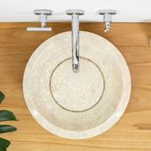 wohnfreuden Marmor Waschbecken Napoli 40 cm creme rund